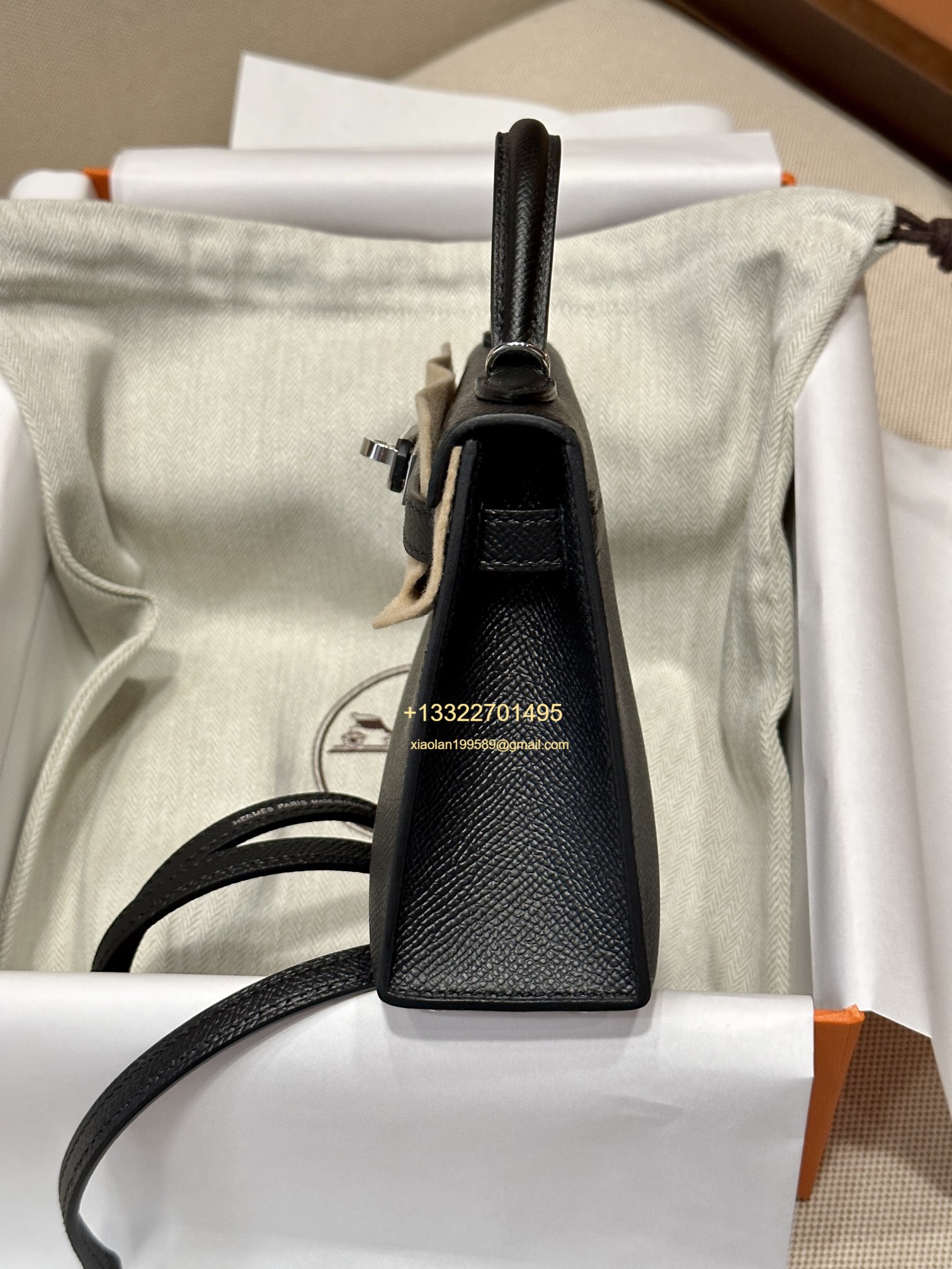 Hermès Mini Kelly II Handbag in Black Made from Epsom Cowhide Leather, Purely Handcrafted, High-End Customization Edition