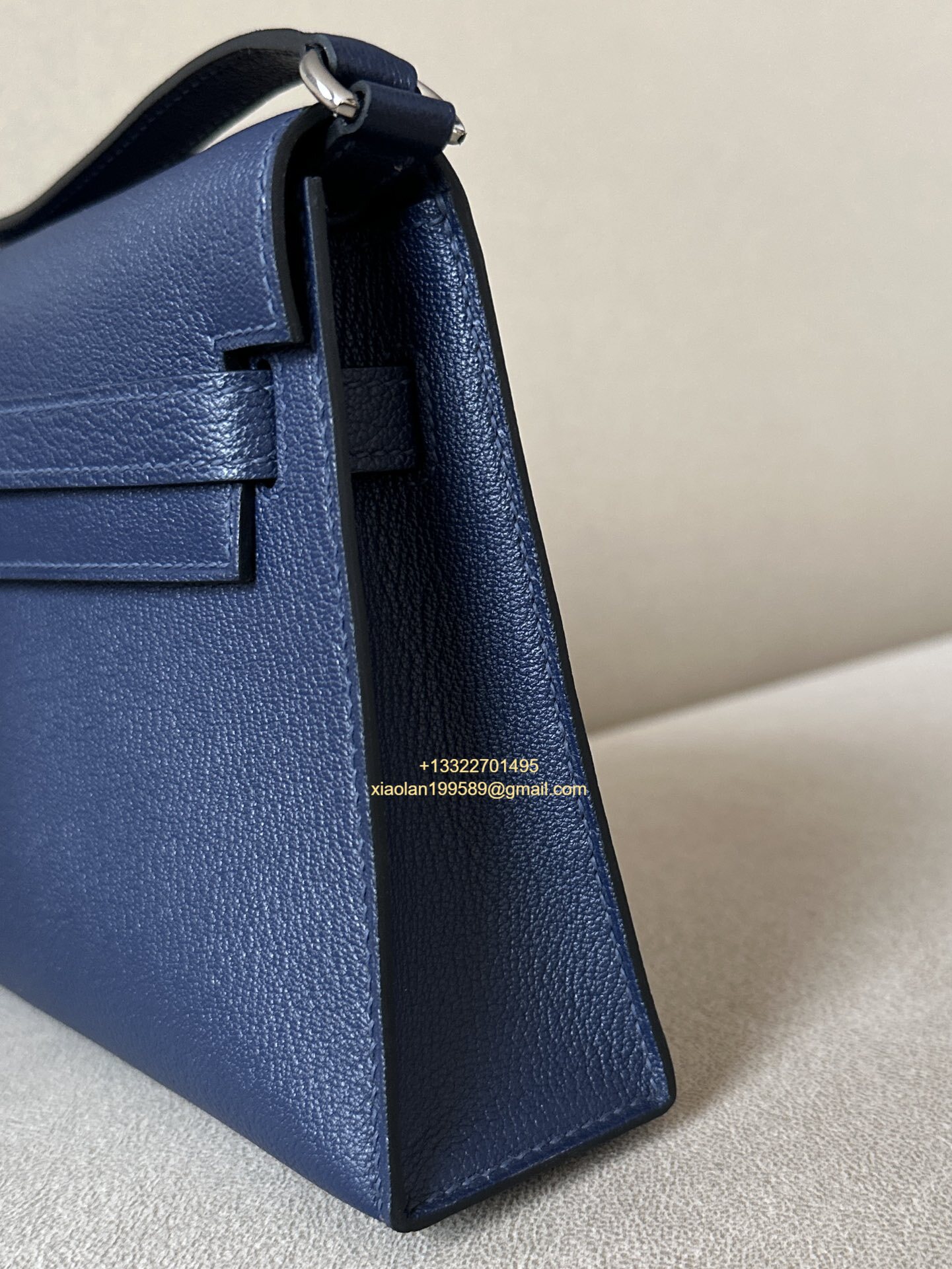 Hermès Kelly Elan Deep Sea Blue Lambskin Women's Shoulder Bag, Fully Handmade High-end Customization.