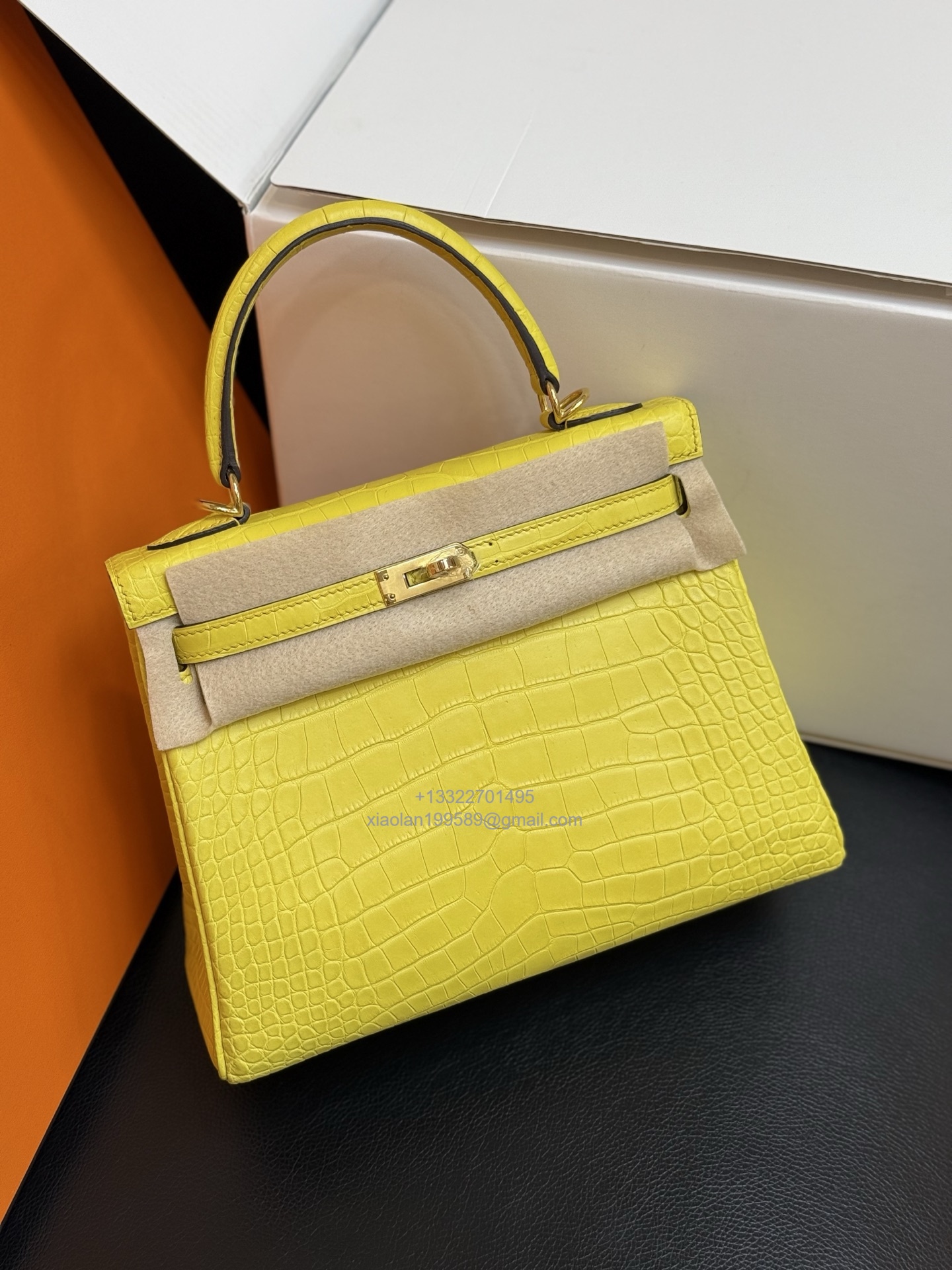 Hermès Kelly 25/28/32cm in Crocodile Leather, Fully Handmade Premium Private Customization-Marigold Yellow