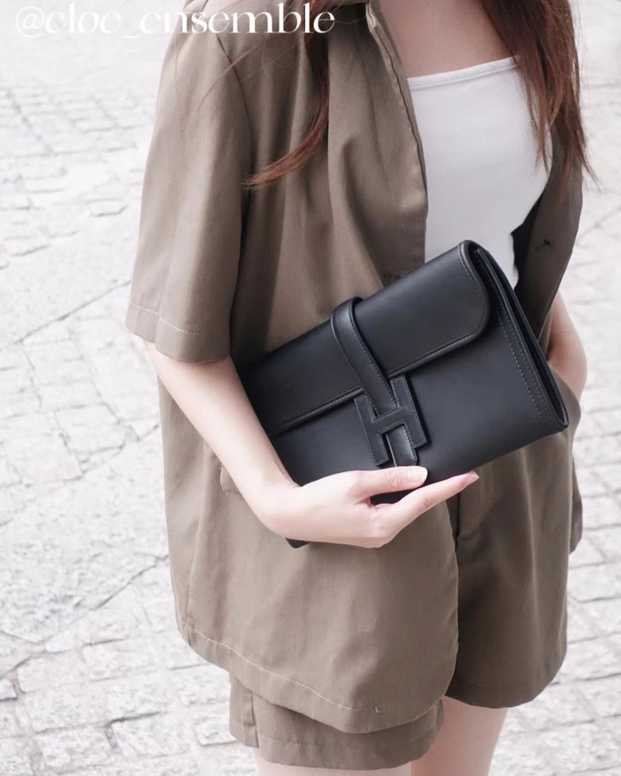 Hermes Jige Elan Clutch 29 in Black Swift Leather