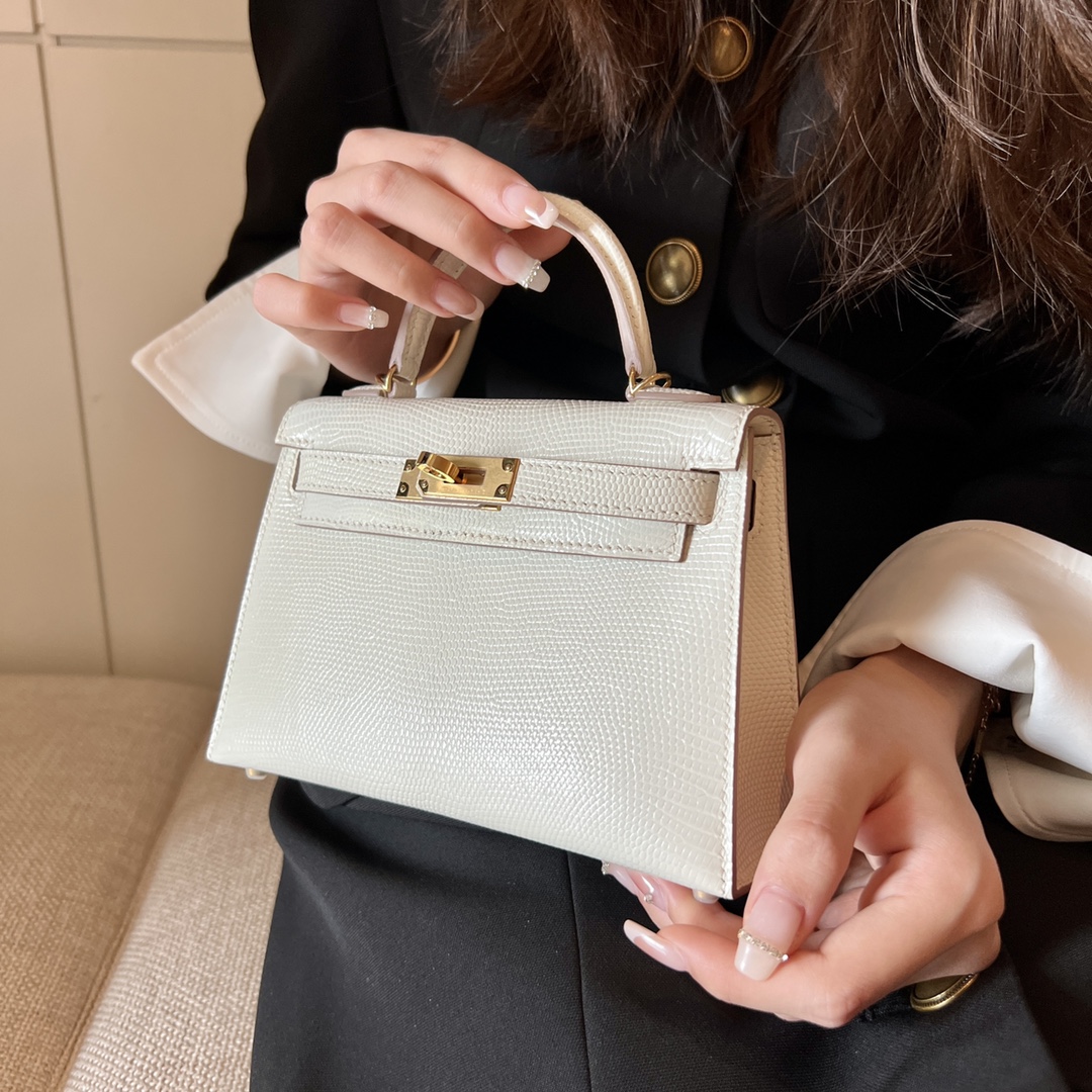 Hermès Mini Kelly II, lizard leather, all handmade ‼️Pure white