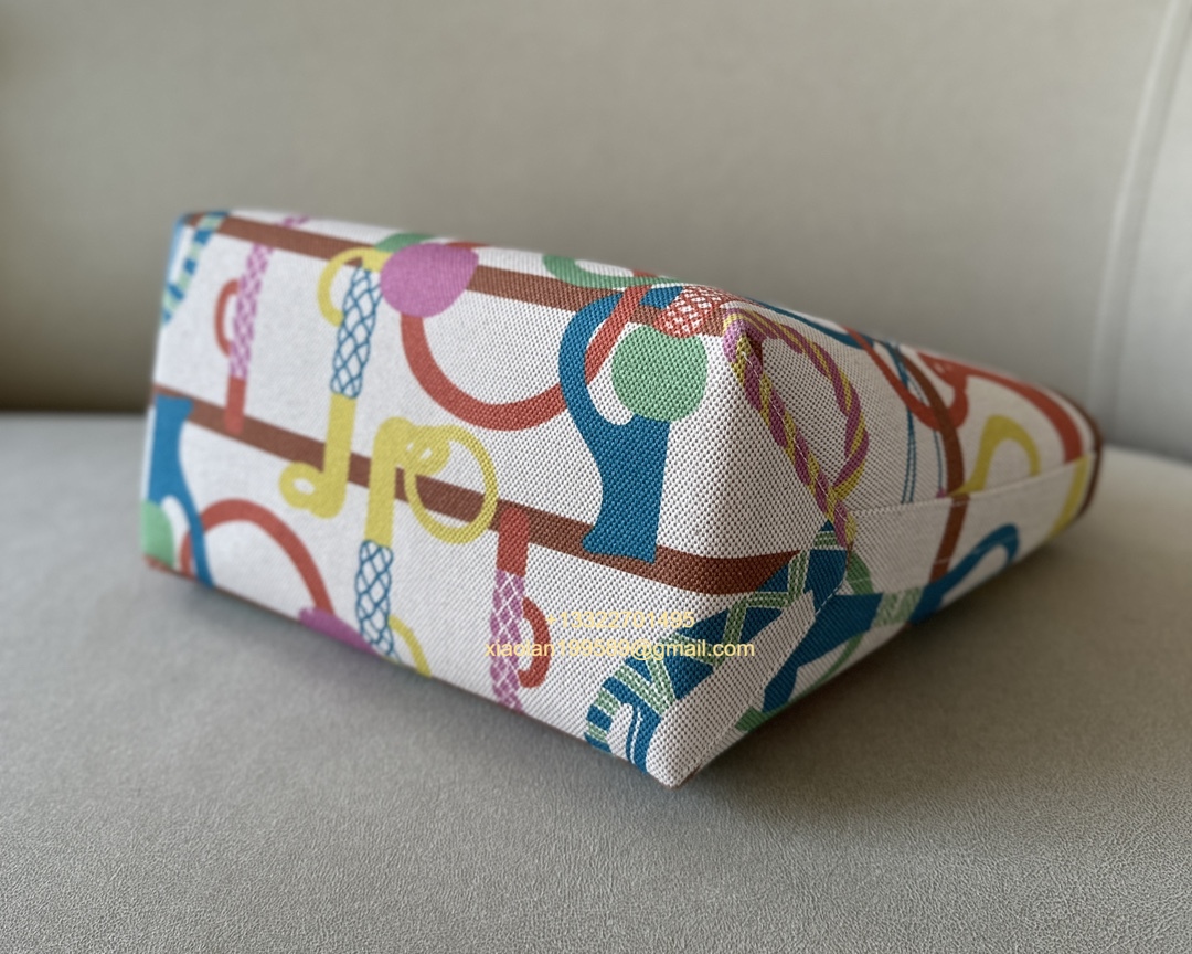 Hermes Steeple 25 Bag H canvas and Swift calfskin H083611C Multicolor Printed Ecru