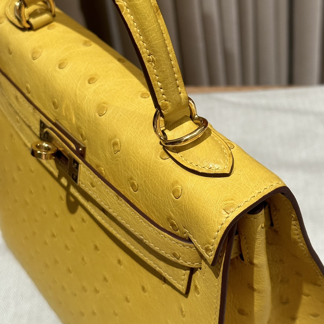 Kelly 25/28/32cm South African KK Ostrich Leather, Premium Fully Handcrafted Exclusive Custom –Jaune De Naples