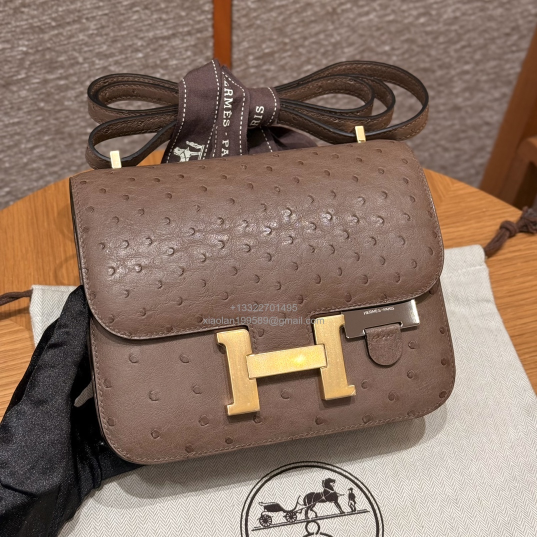 Hermès Constance 18/24 in Ostrich Leather, Premium Fully Handmade Exclusive Customization – Dove Grey