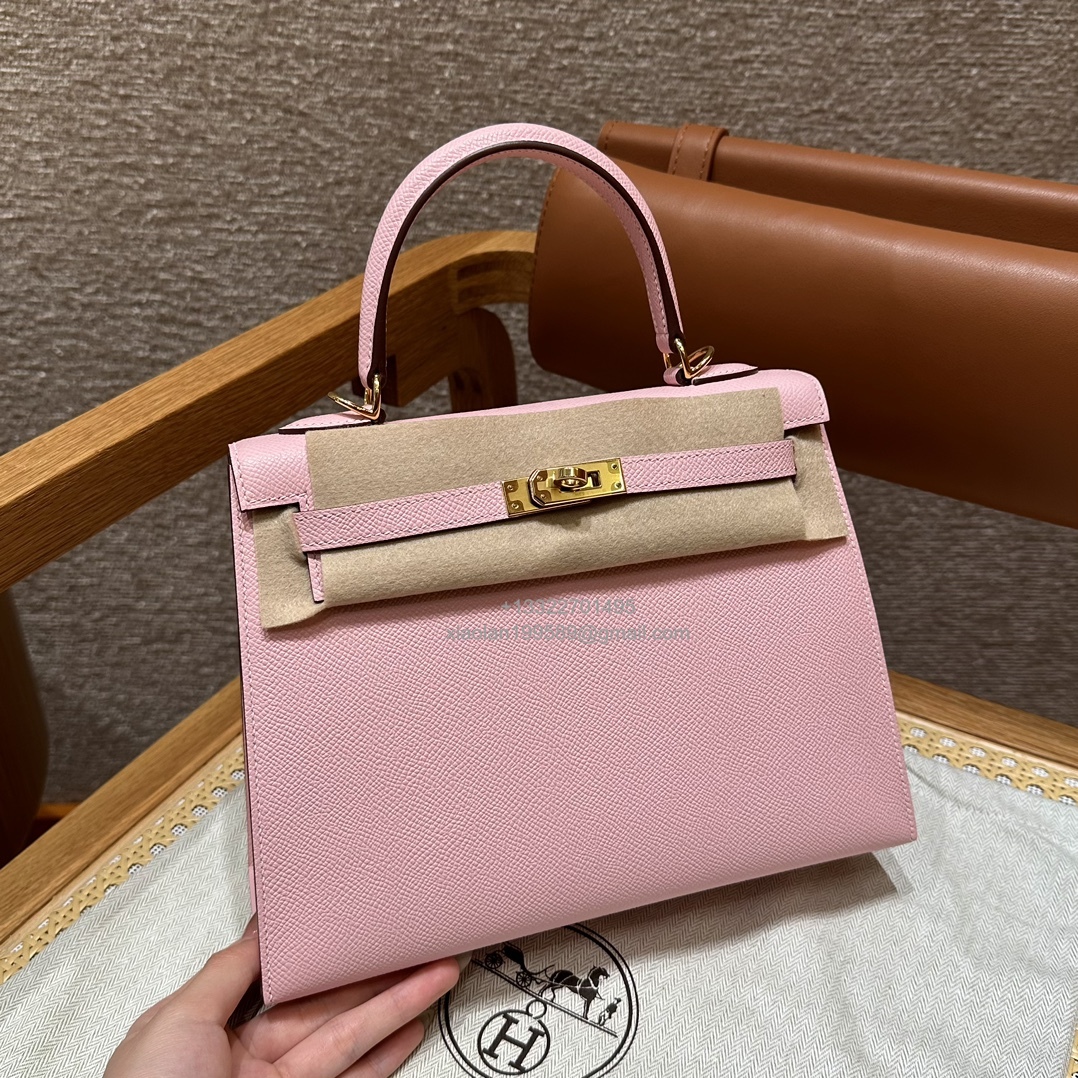 Hermès Kelly Handbag in Sakura Pink Epsom Cowhide Leather, Purely Handcrafted, High-End Customization Edition