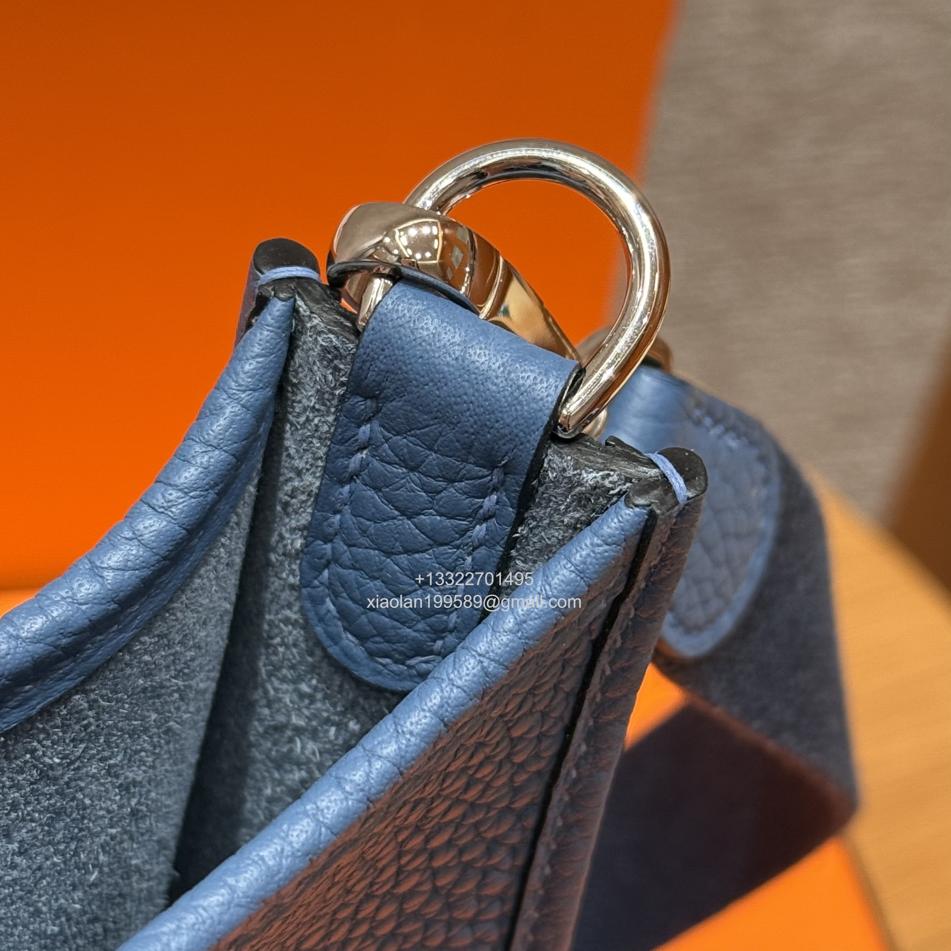 Hermès Evelyne mini Bag in Clemence Leather, Premium Handcrafted Customization-Blue agate