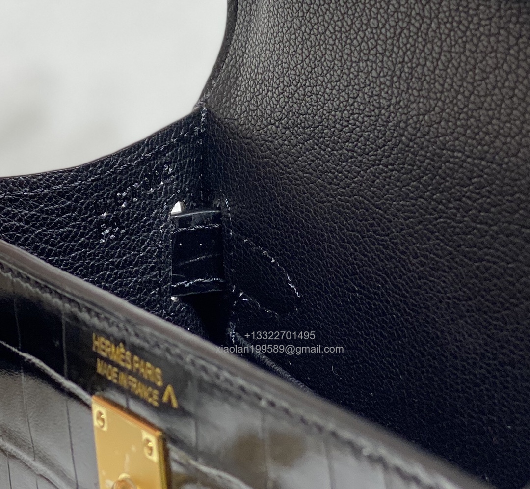 Hermès Mini Kelly in Crocodile Leather, Fully Handmade Premium Private Customization –Black