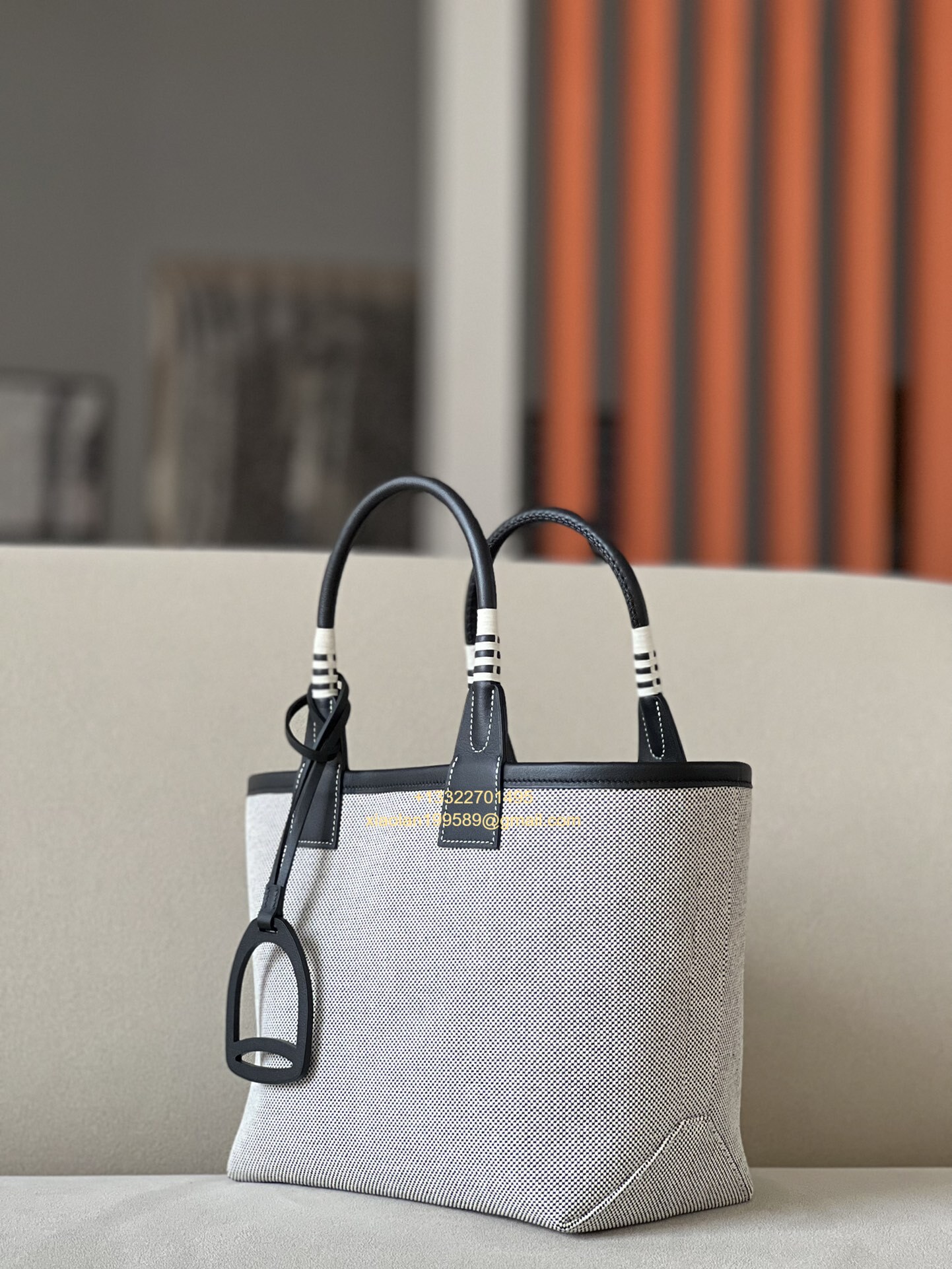 Hermès Steeple 25 Bag in H Canvas and Swift Calfskin – Light Beige / CK89 Black.