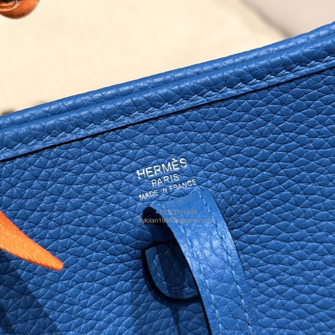 Hermès Evelyne mini Bag in Clemence Leather, Premium Handcrafted Customization-Blue zelige