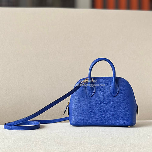 Hermès Bolide 19cm Bag in French Imported Lambskin, Fully Handmade,French Blue
