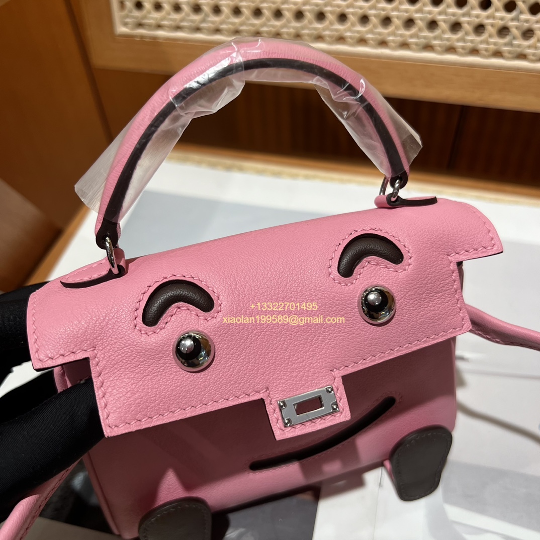 Hermès Kelly Doll Quelle Idole Picto Bag, Limited Edition in 3Q Pink, crafted from Swift Leather.