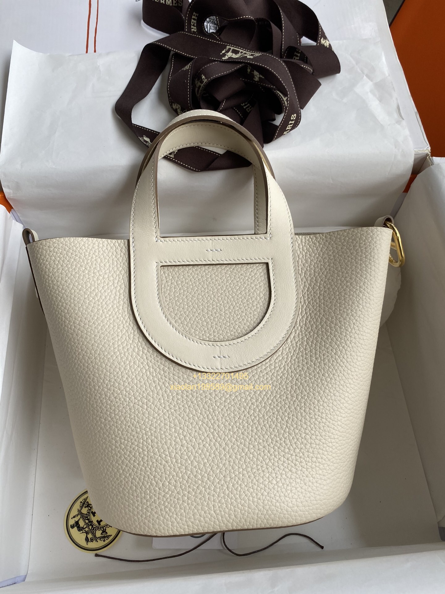 Hermès In-The-Loop 18/23 Bag in Taurillon Clemence (TC) and Swift Leather, Hand-stitched with Beeswax Thread, High-end Customization. Color: Milky White.