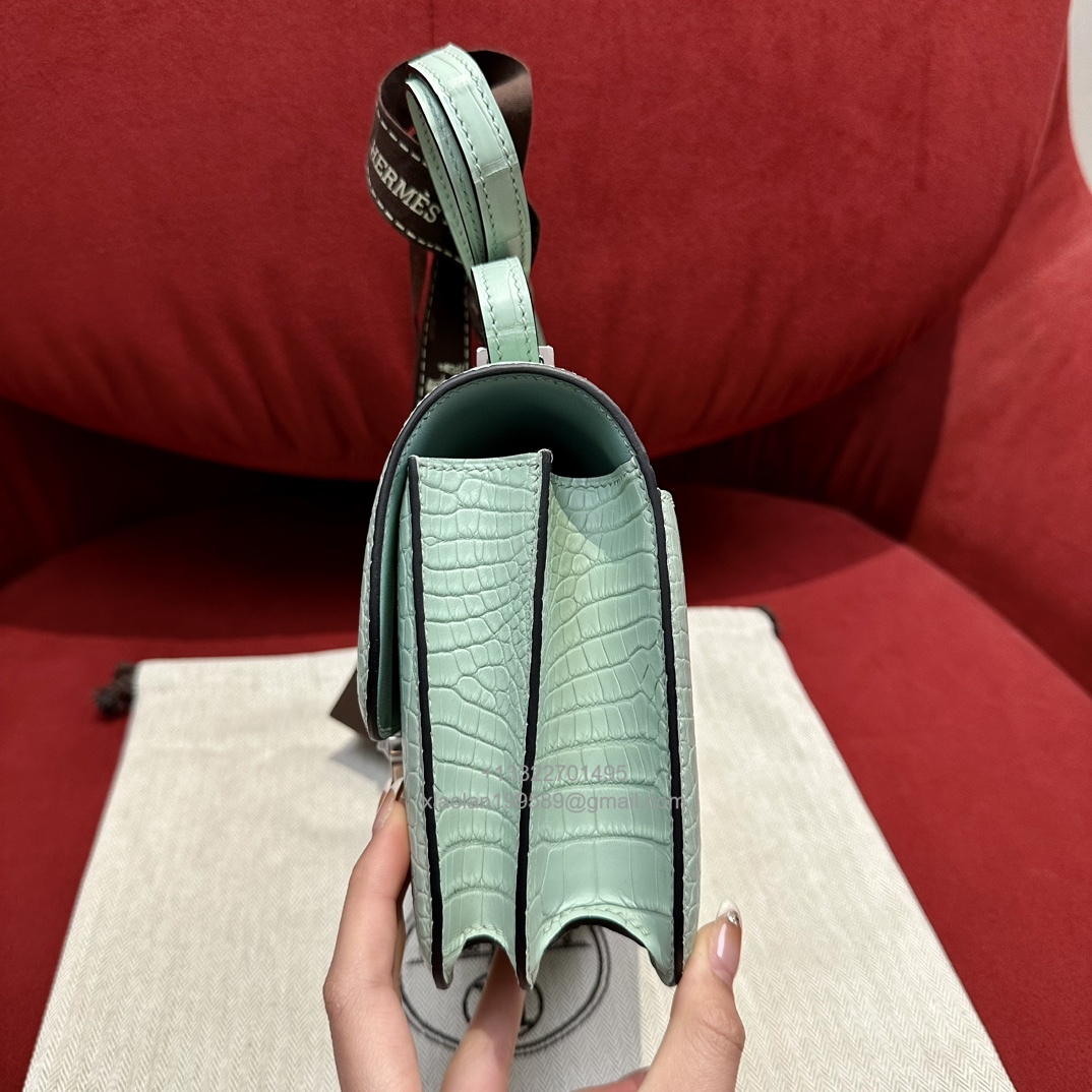 Hermès Constance 18/24cm in Crocodile Leather, Premium Handmade Customization-Mint Green