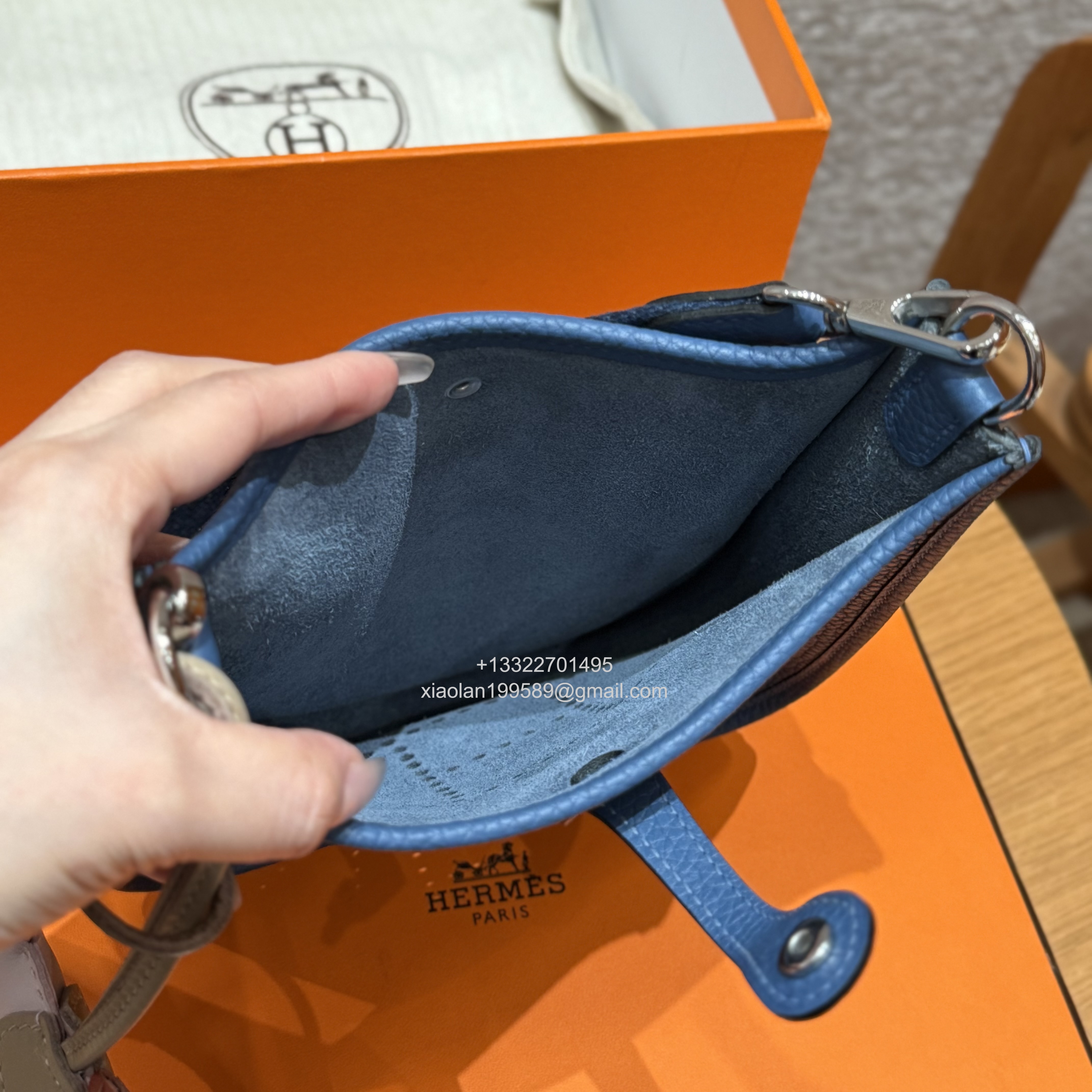Hermès Evelyne mini Bag in Clemence Leather, Premium Handcrafted Customization-Blue agate