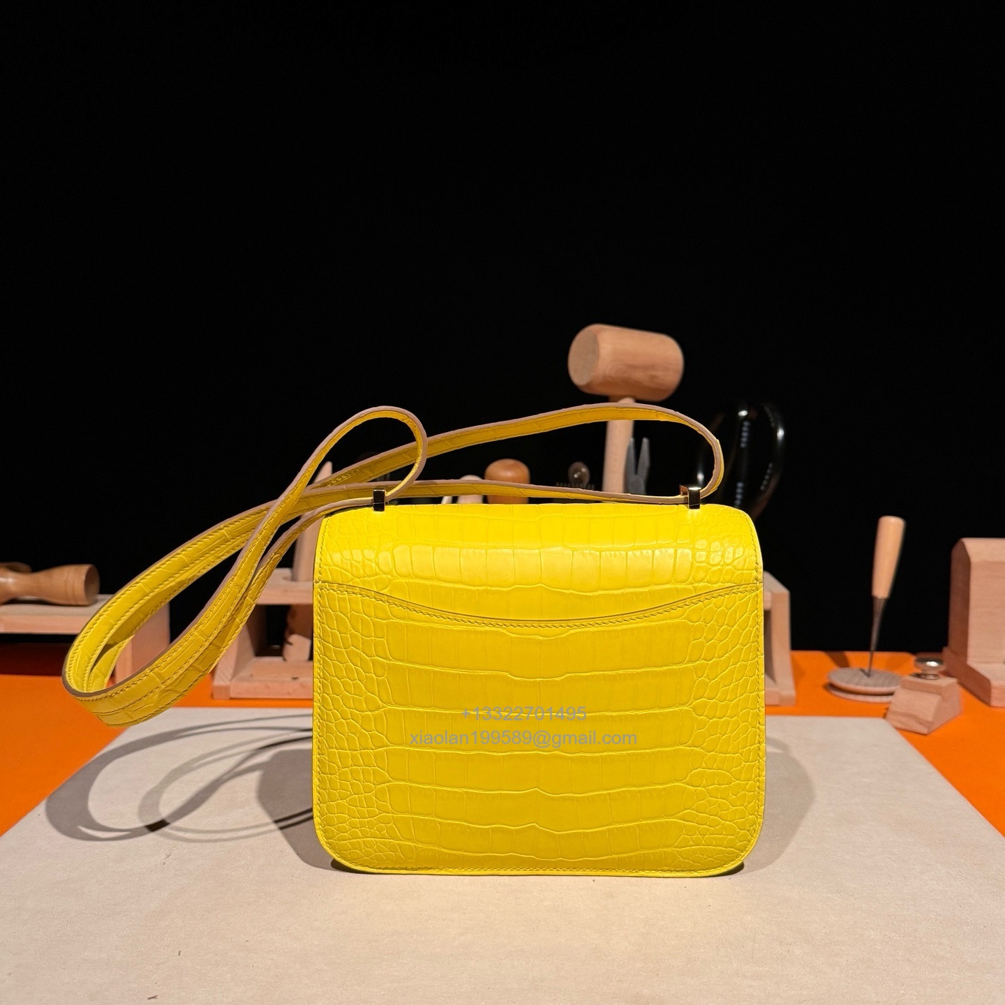Hermès Constance 18/24cm in Crocodile Leather, Premium Handmade Customization-Marigold Yellow