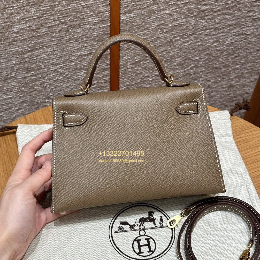 Hermès Mini Kelly II Handbag in Elephant Gray Made from Epsom Cowhide Leather, Purely Handcrafted, High-End Customization Edition