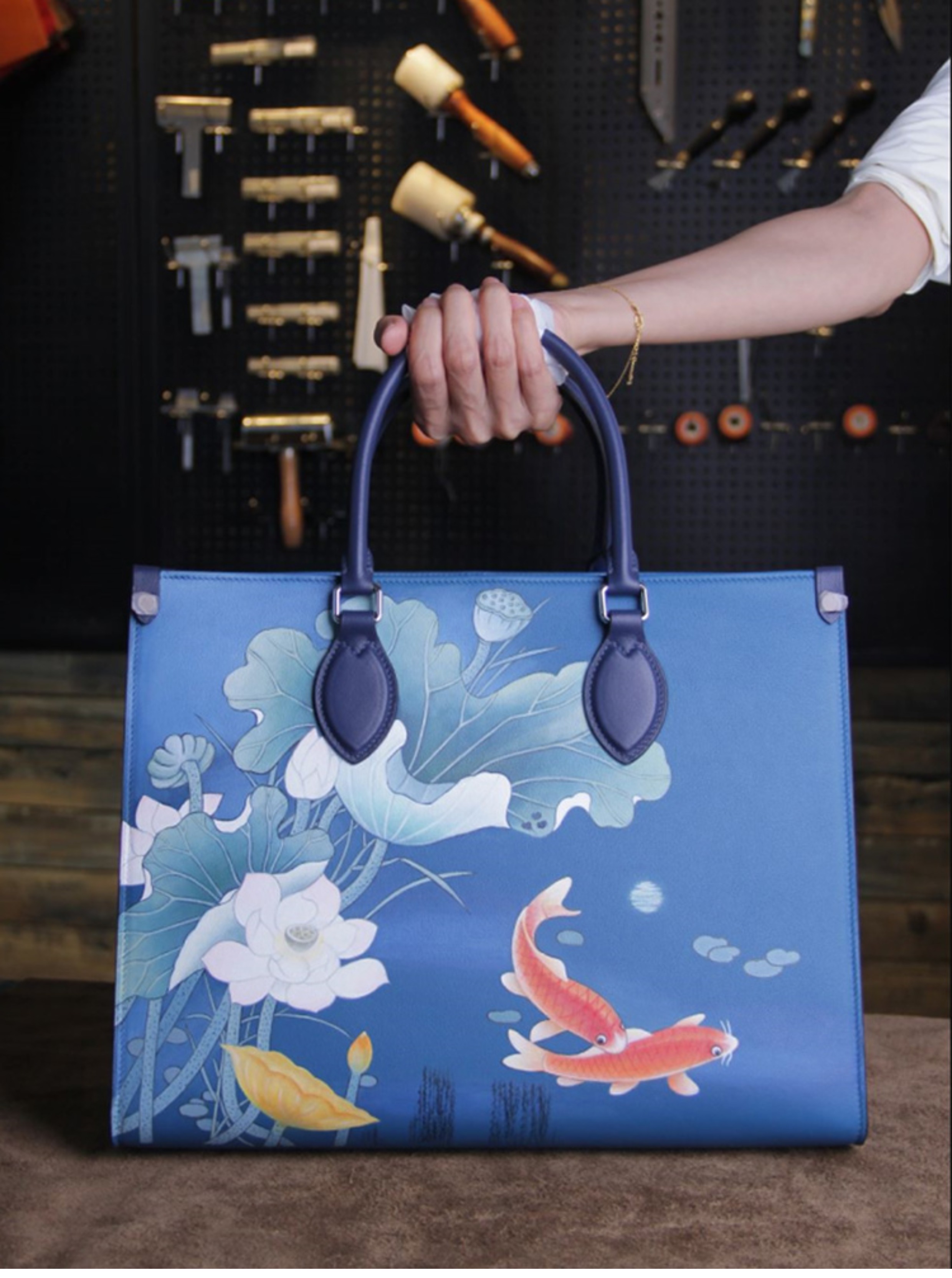 Handcrafted Custom DIY Painted Women's Leather Tote Bag