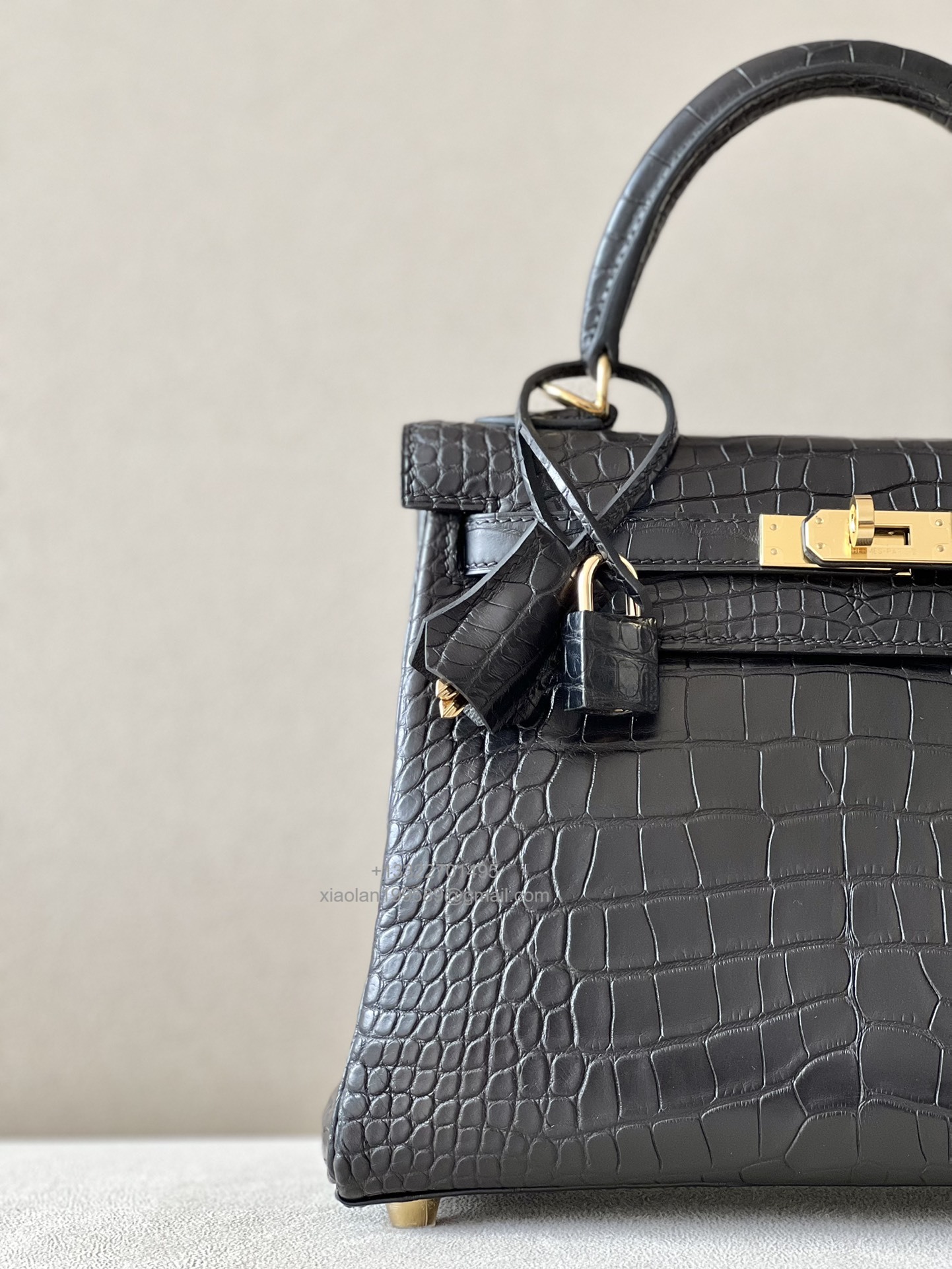 Hermès Kelly 25/28/32cm in Crocodile Leather, Fully Handmade Premium Private Customization-Black