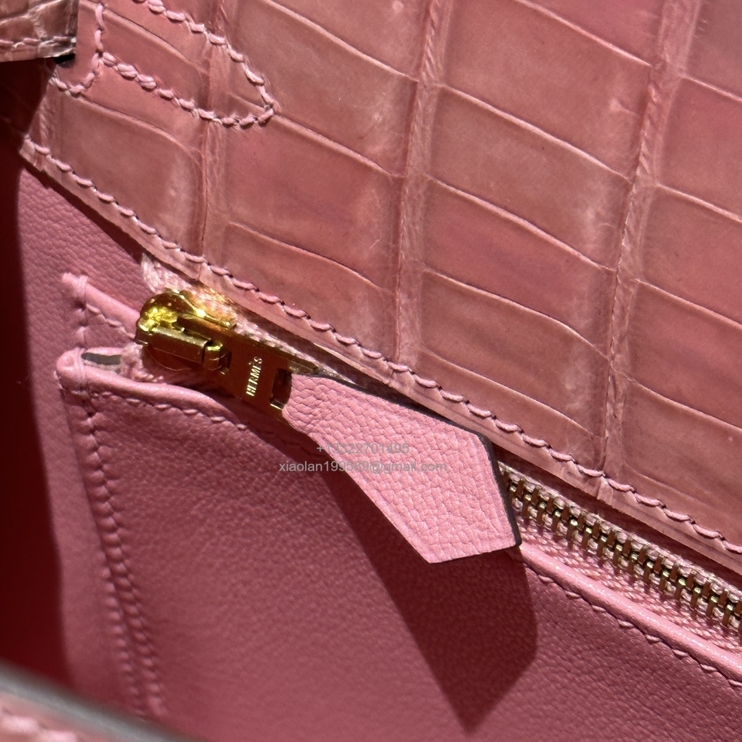 Hermès Kelly 25/28/32cm in Crocodile Leather, Fully Handmade Premium Private Customization-Milkshake Pink