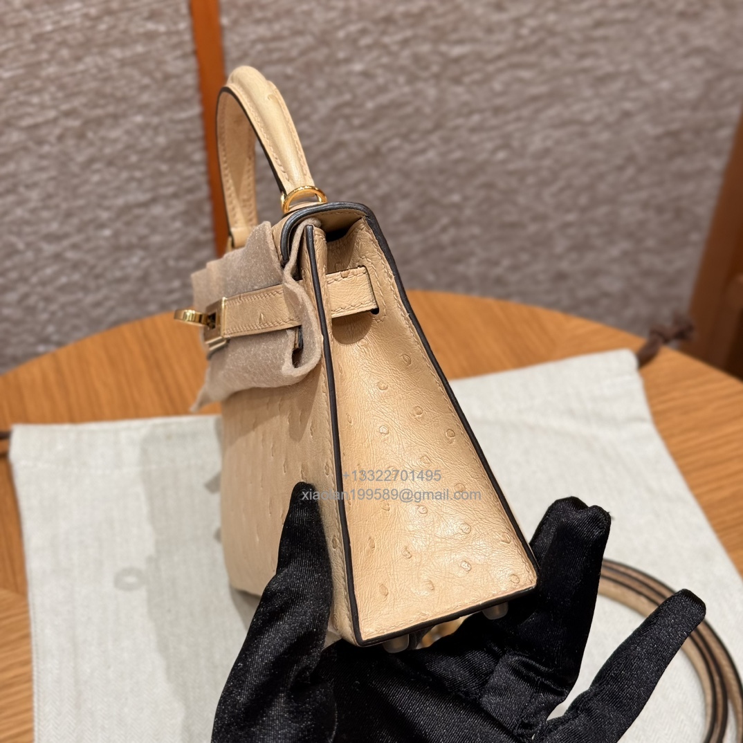 Hermès Mini Kelly Sellier II 20 in Ostrich Leather 0M/chai