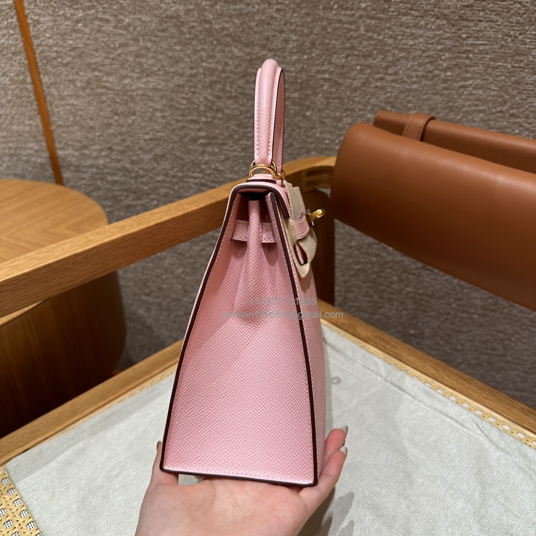 Hermès Kelly Handbag in Sakura Pink Epsom Cowhide Leather, Purely Handcrafted, High-End Customization Edition