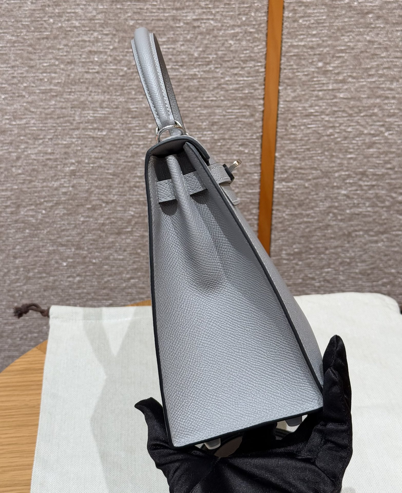 Hermès Kelly Handbag in  Linen Blue Epsom Cowhide Leather, Purely Handcrafted, High-End Customization Edition