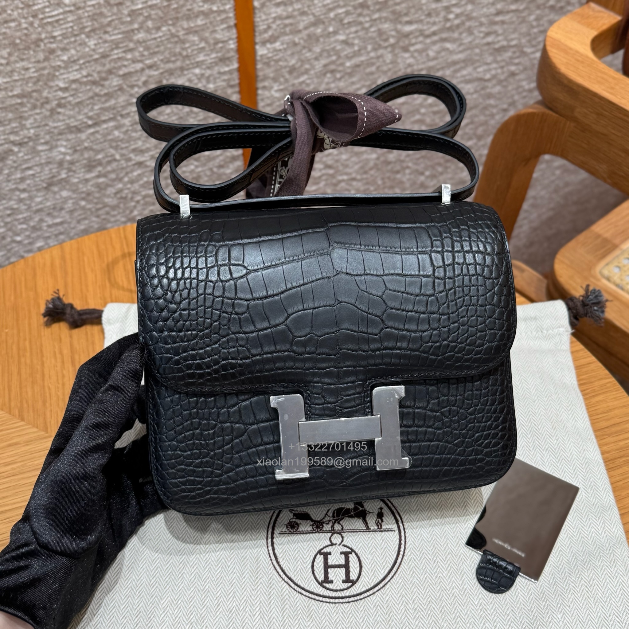 Hermès Constance 18/24cm in Crocodile Leather, Premium Handmade Customization-Black