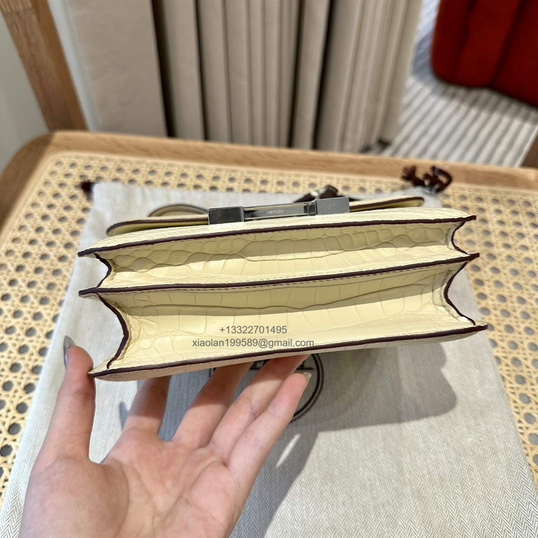 Hermès Constance 18/24cm in Crocodile Leather, Premium Handmade Customization-Vanilla