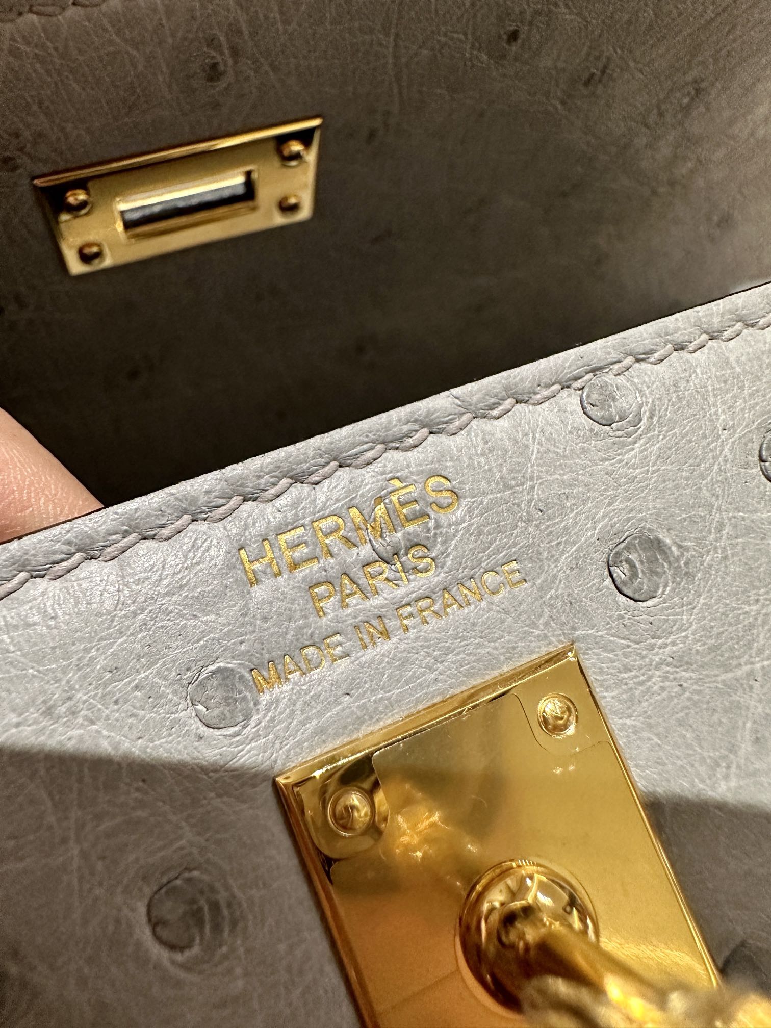 Kelly 25/28/32cm South African KK Ostrich Leather, Premium Fully Handcrafted Exclusive Custom –Blue glacier