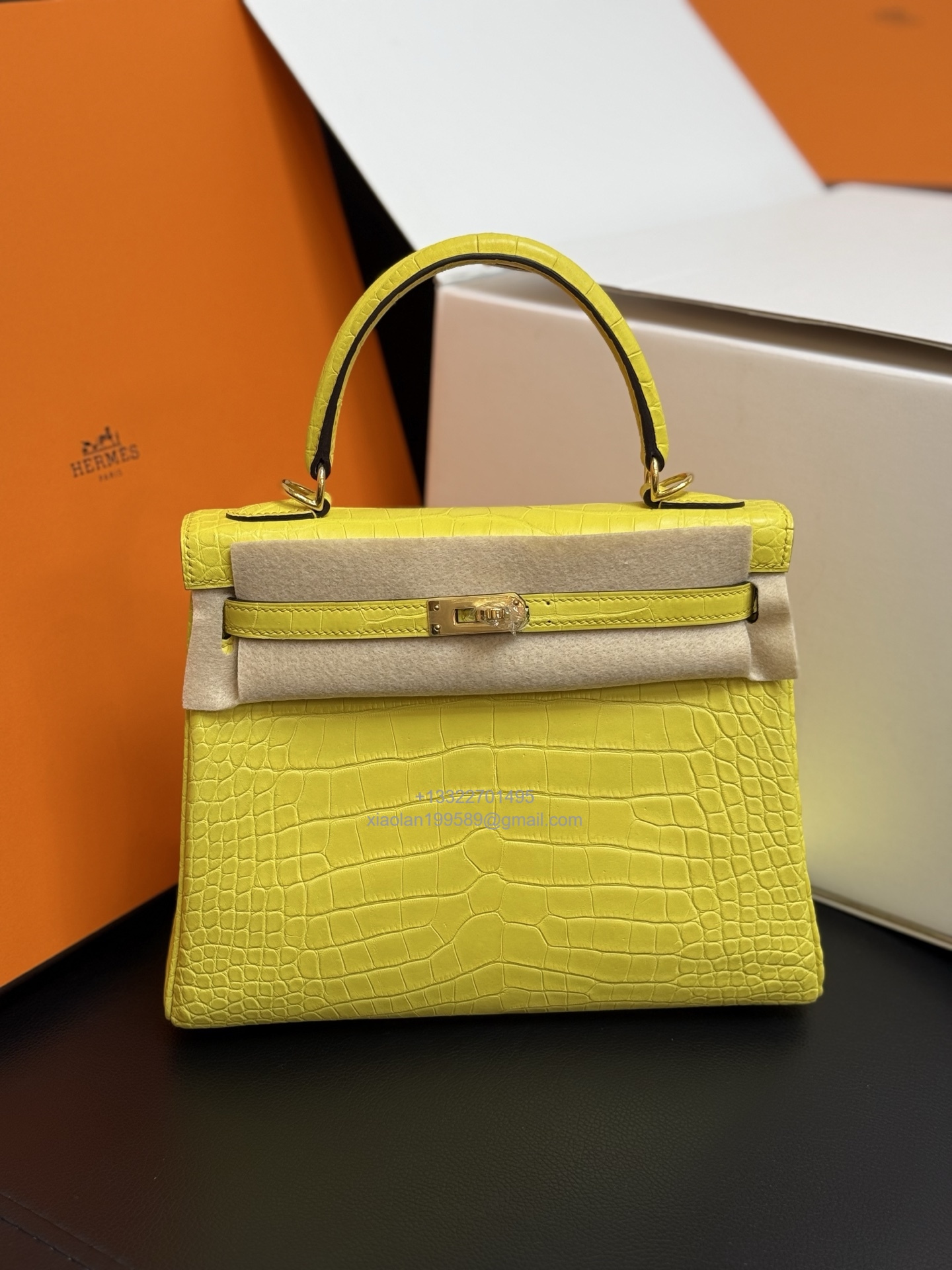 Hermès Kelly 25/28/32cm in Crocodile Leather, Fully Handmade Premium Private Customization-Marigold Yellow