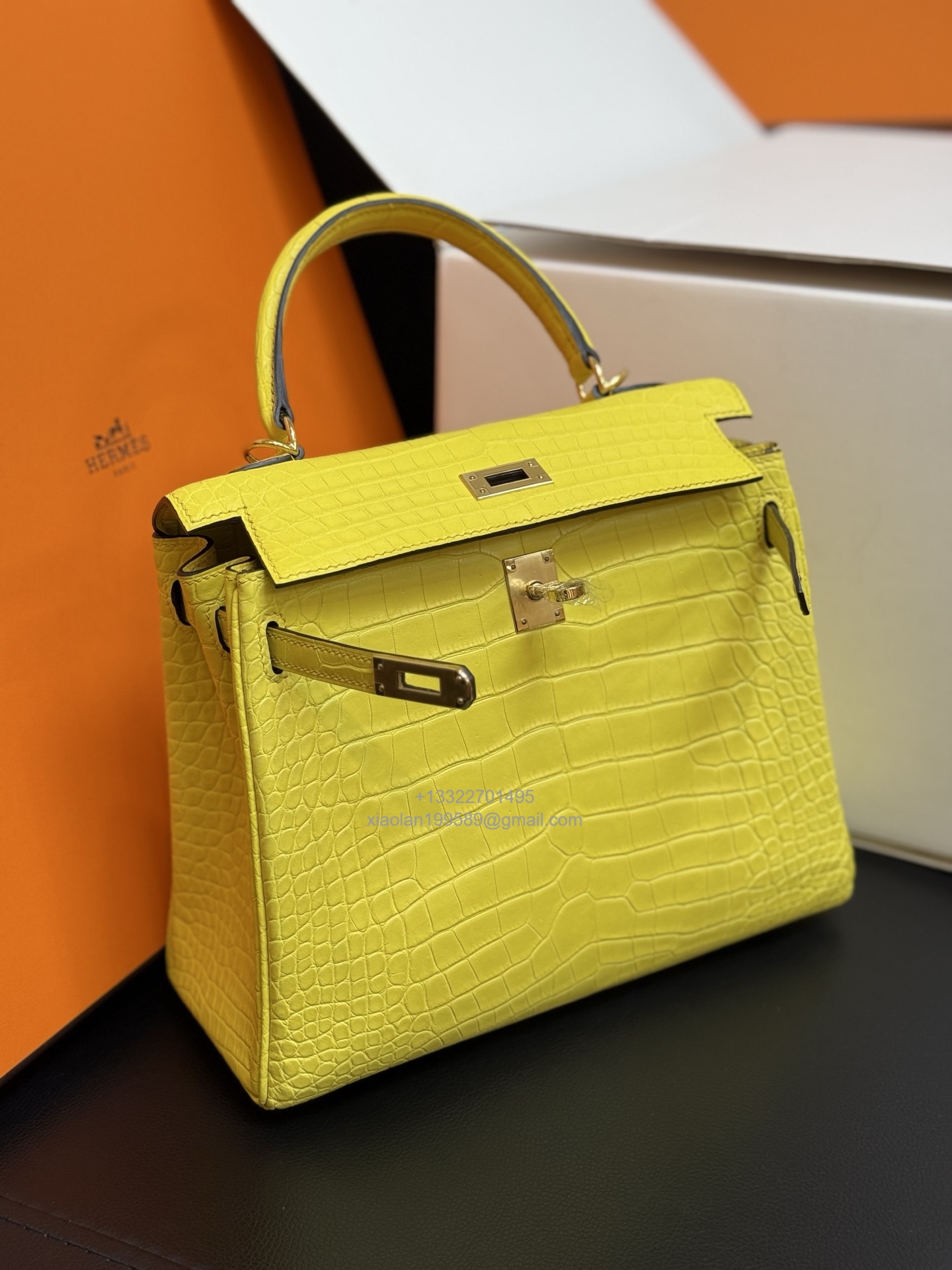 Hermès Kelly 25/28/32cm in Crocodile Leather, Fully Handmade Premium Private Customization-Marigold Yellow