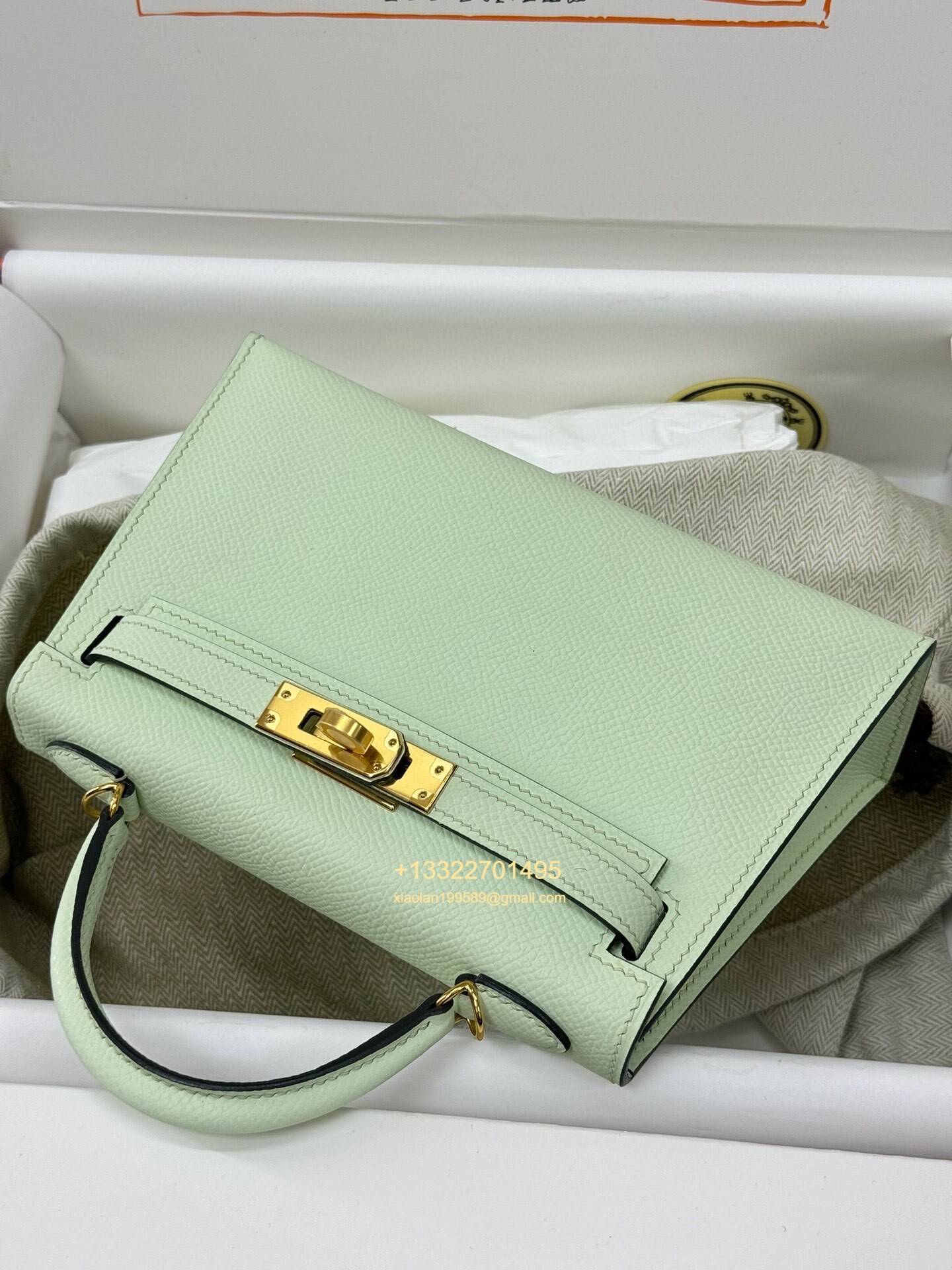 Hermès Mini Kelly II Handbag in Bubble Green Made from Epsom Cowhide Leather, Purely Handcrafted, High-End Customization Edition