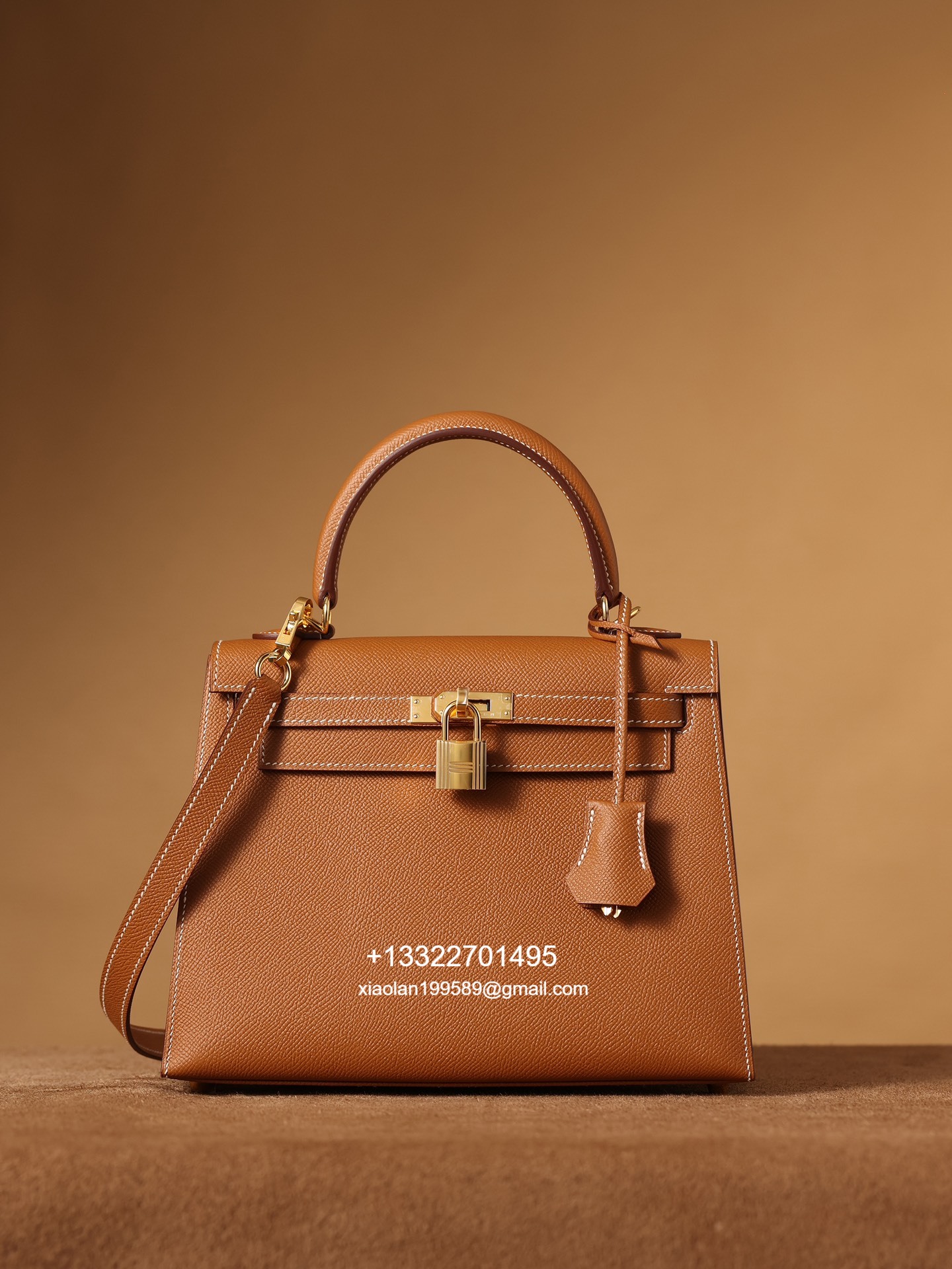 Hermès Kelly Handbag in Gold Brown Epsom Cowhide Leather, Purely Handcrafted, High-End Customization Edition