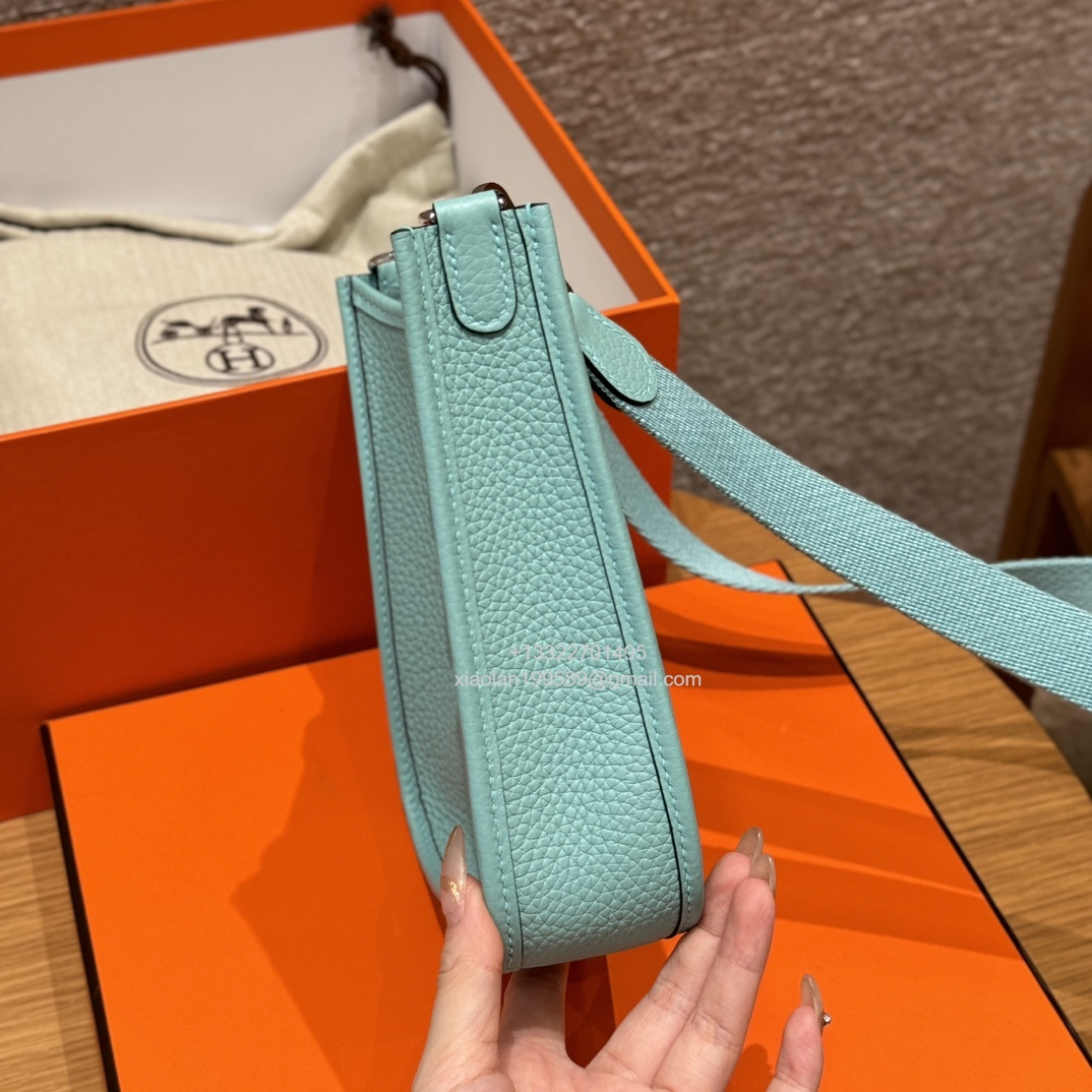 Hermès Evelyne mini Bag in Clemence Leather, Premium Handcrafted Customization-Blue atoll