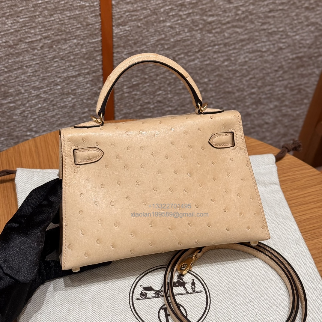 Hermès Mini Kelly Sellier II 20 in Ostrich Leather 0M/chai