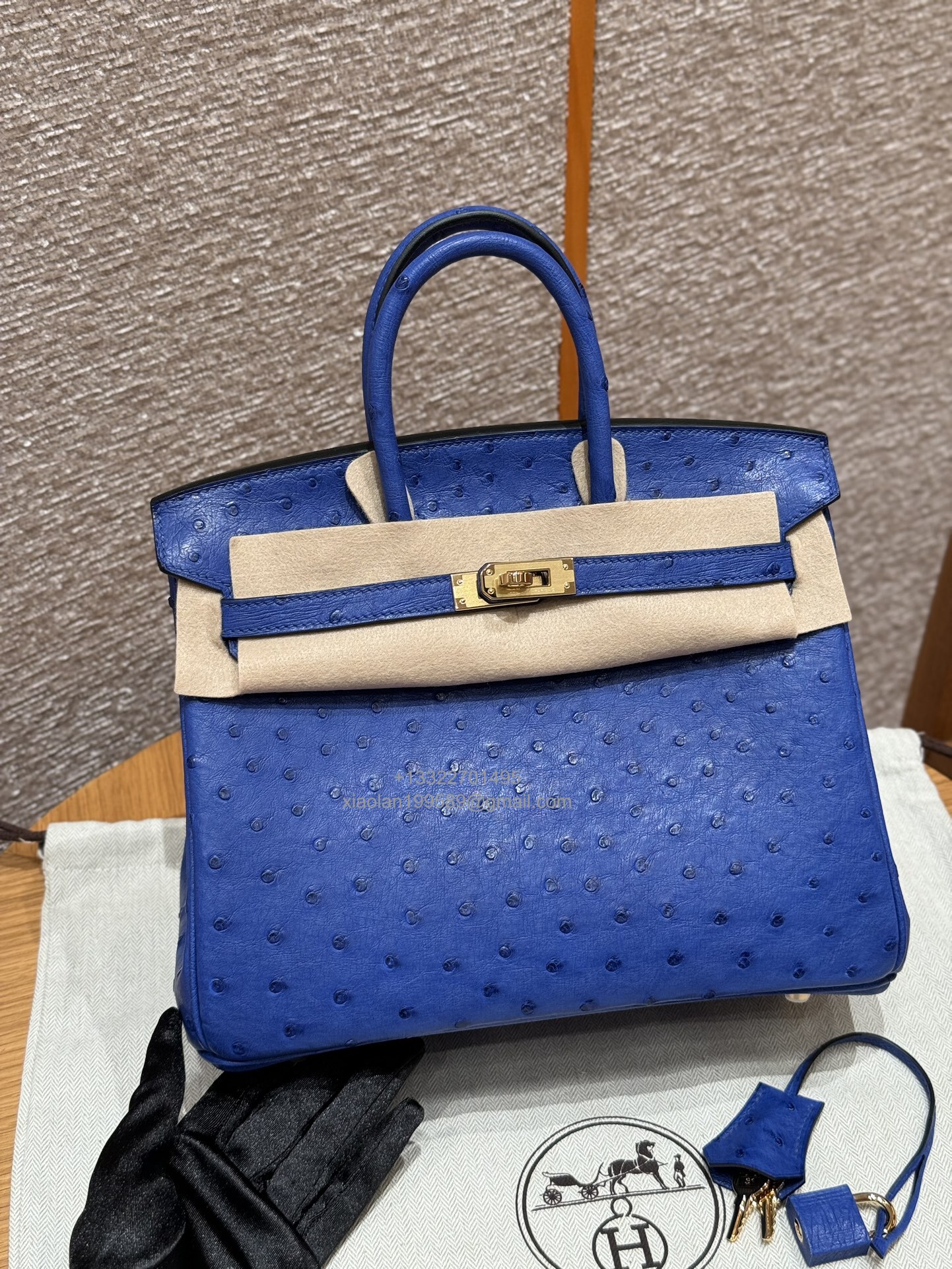 Birkin 25/30/35cm South African KK Ostrich Leather, Premium Fully Handcrafted Exclusive Custom –Bleuet