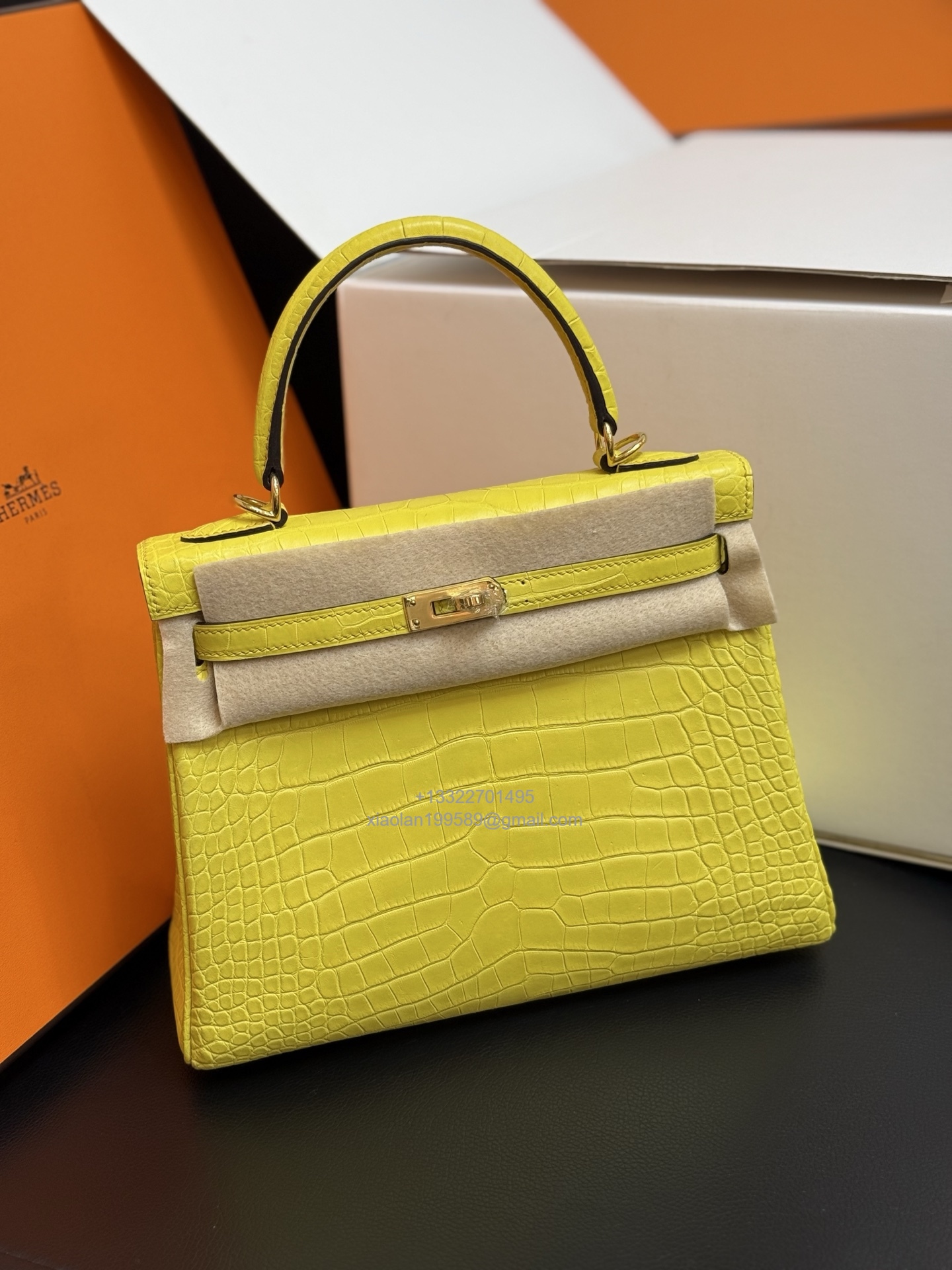 Hermès Kelly 25/28/32cm in Crocodile Leather, Fully Handmade Premium Private Customization-Marigold Yellow