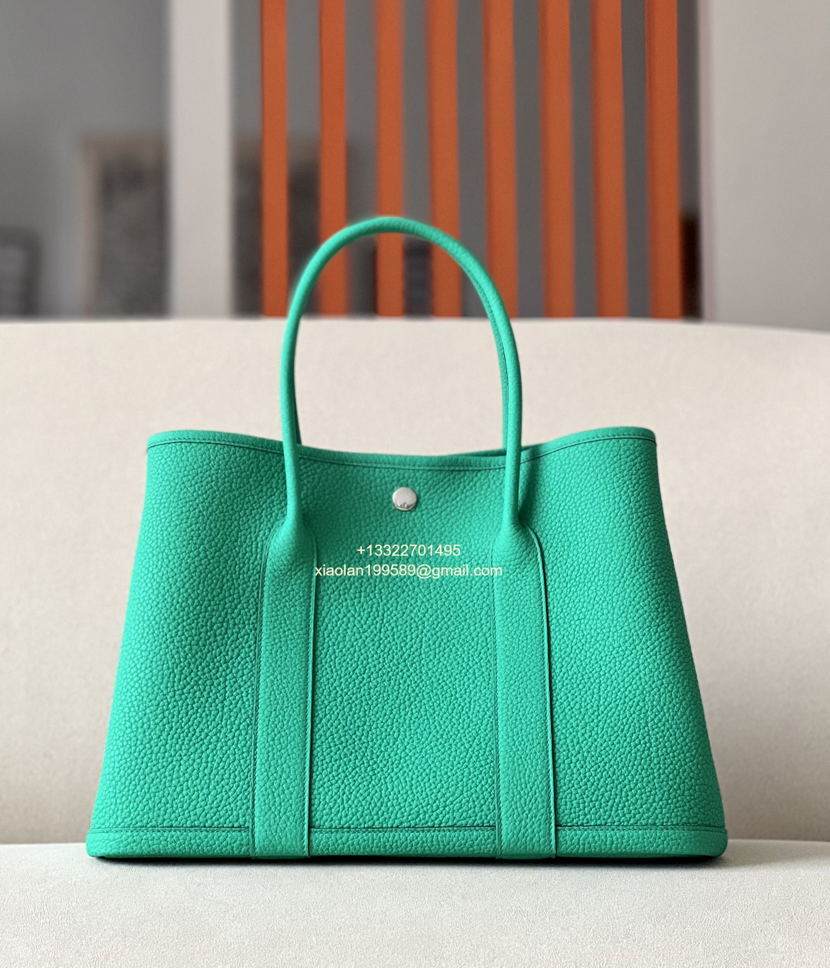 Hermès Garden Party 30/36 Bag in Negonda Calfskin, Color: Peacock Green.