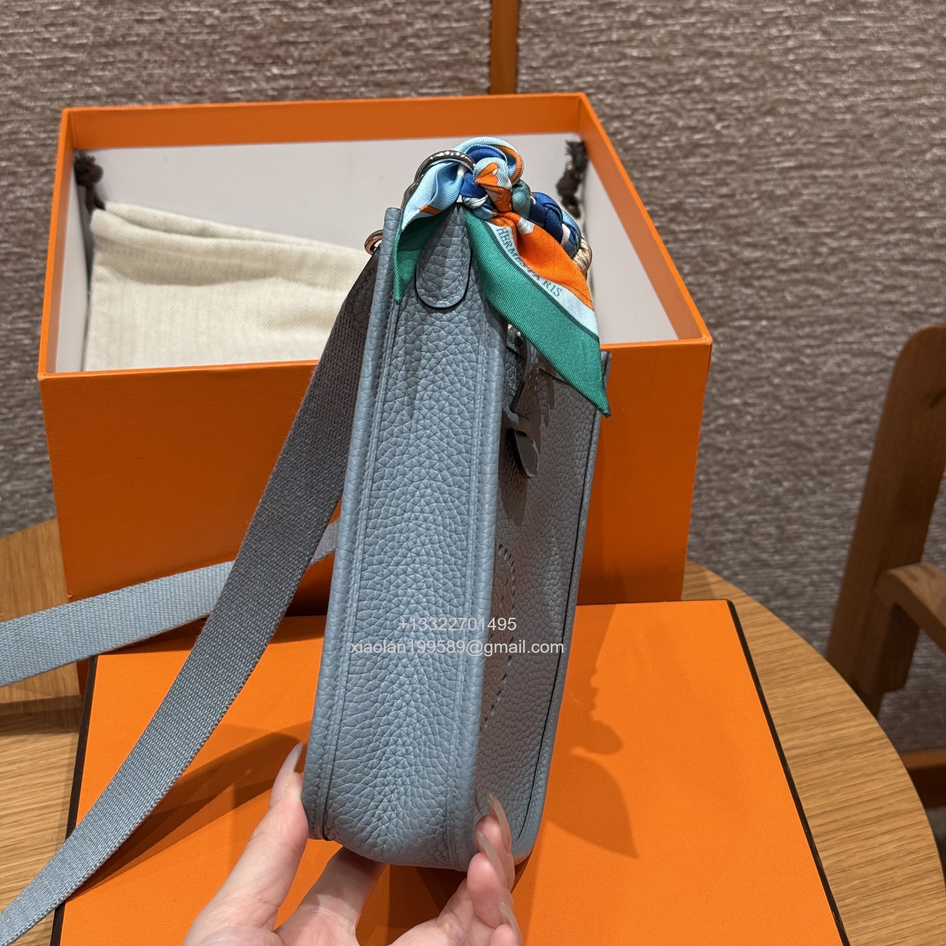 Hermès Evelyne mini Bag in Clemence Leather, Premium Handcrafted Customization-Blue Lin