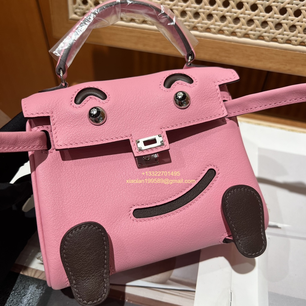 Hermès Kelly Doll Quelle Idole Picto Bag, Limited Edition in 3Q Pink, crafted from Swift Leather.