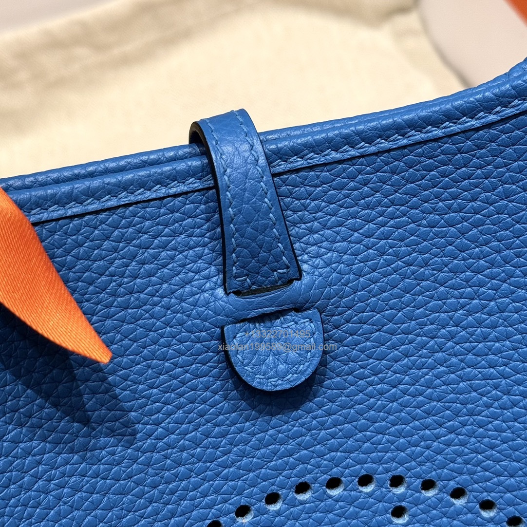 Hermès Evelyne mini Bag in Clemence Leather, Premium Handcrafted Customization-Blue zelige