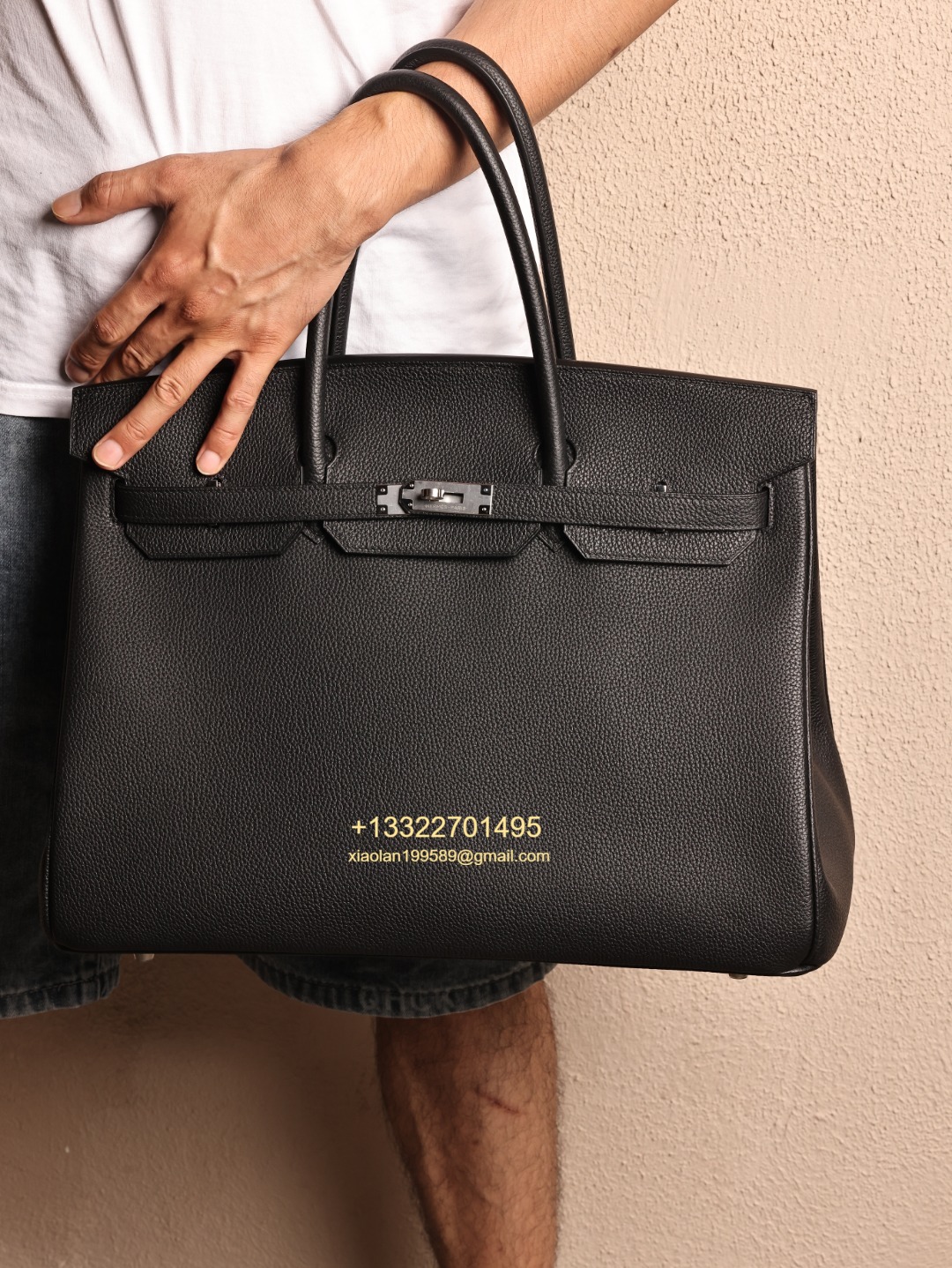 Men's Exclusive Hermès Birkin 40cm, Imported Original Factory Epsom Leather in Black Synchronize with Boutique, Purely Handcrafted with Waxed Thread Stitching, Pure Steel Hardware, High-End Customizationgh-End Customization