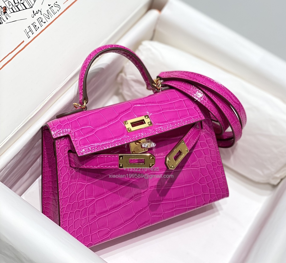 Hermès Mini Kelly in Crocodile Leather, Fully Handmade Premium Private Customization – Scheherazade Purple