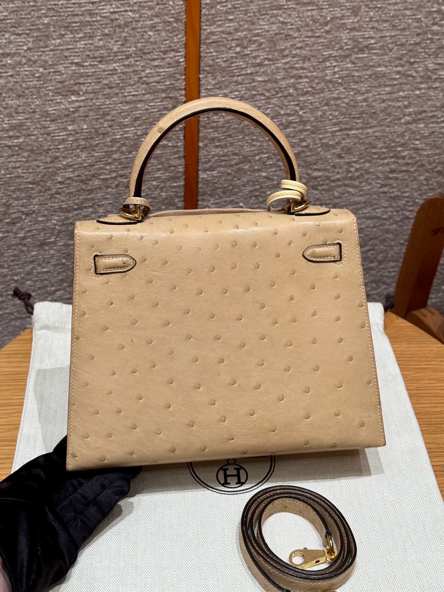 Kelly 25/28/32cm South African KK Ostrich Leather, Premium Fully Handcrafted Exclusive Custom –Chai