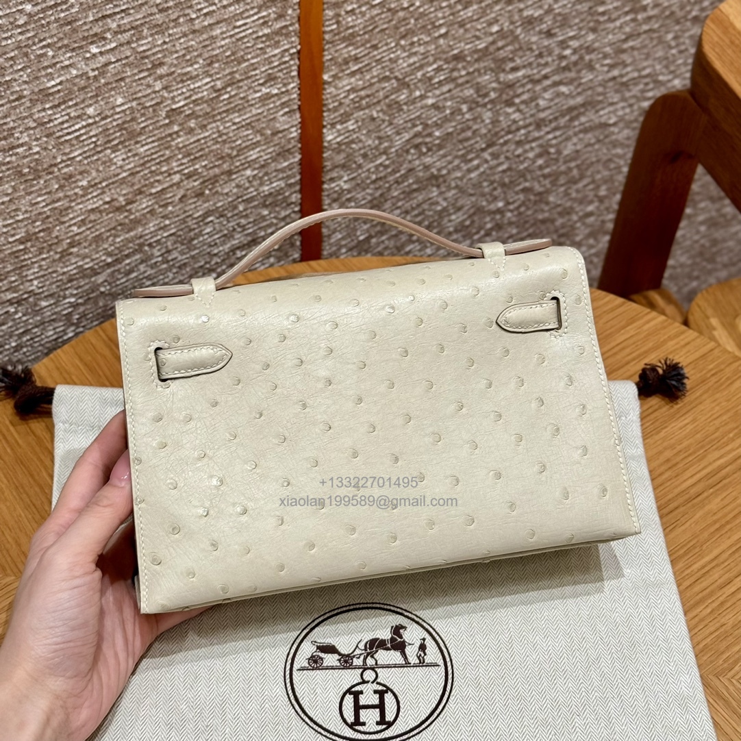 Hermès Kelly Pochette Clutch Bag, South African KK ostrich leather, fully handmade haute couture – i2/Nata