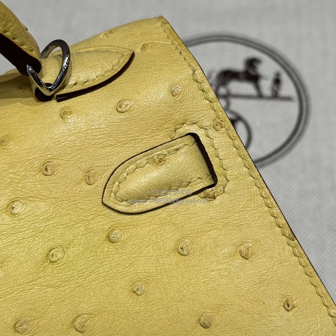 Hermès Mini Kelly Sellier II 20 in Ostrich Leather  9R/Lime