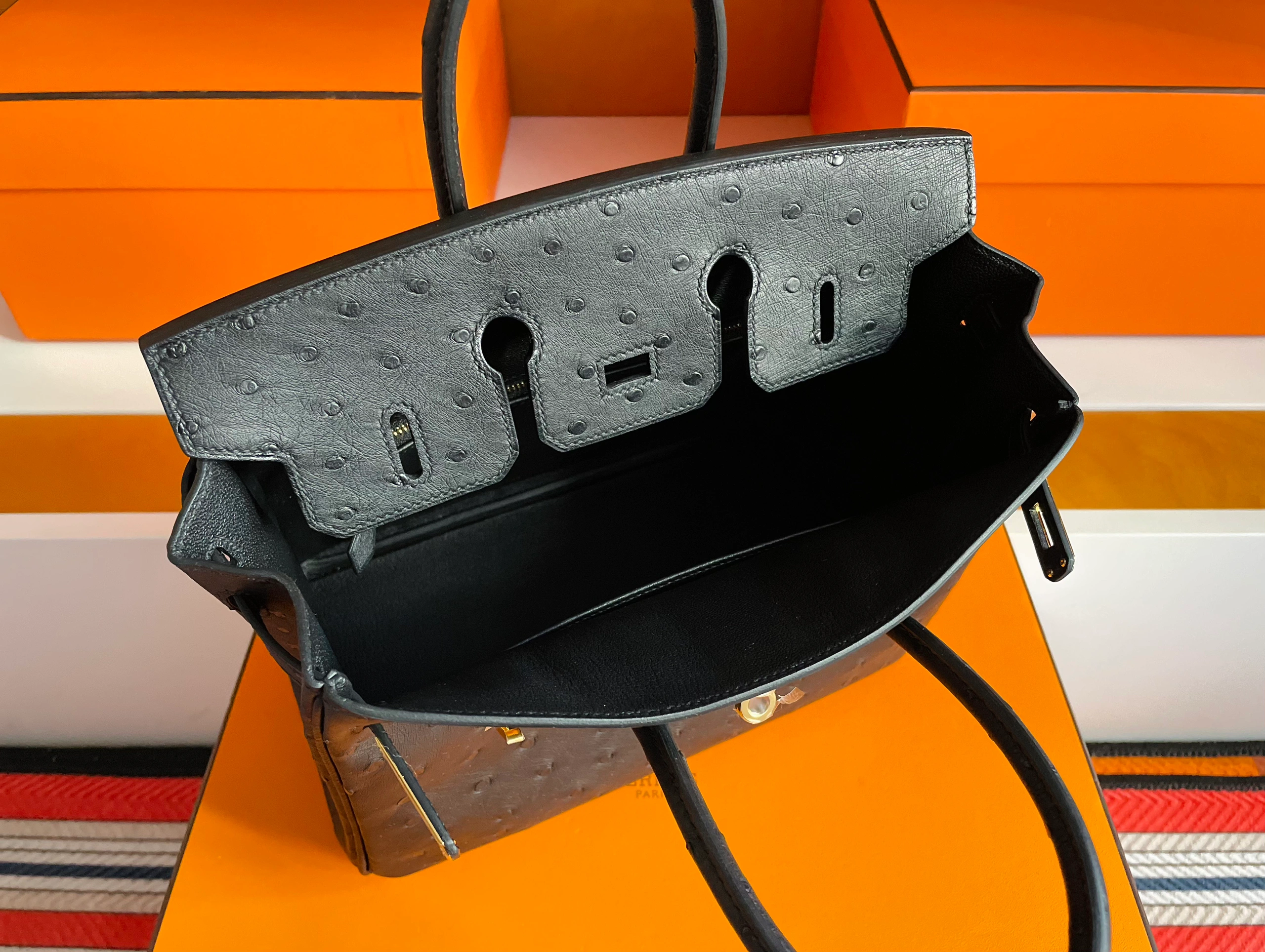 Birkin 25/30/35cm South African KK Ostrich Leather, Premium Fully Handcrafted Exclusive Custom –black