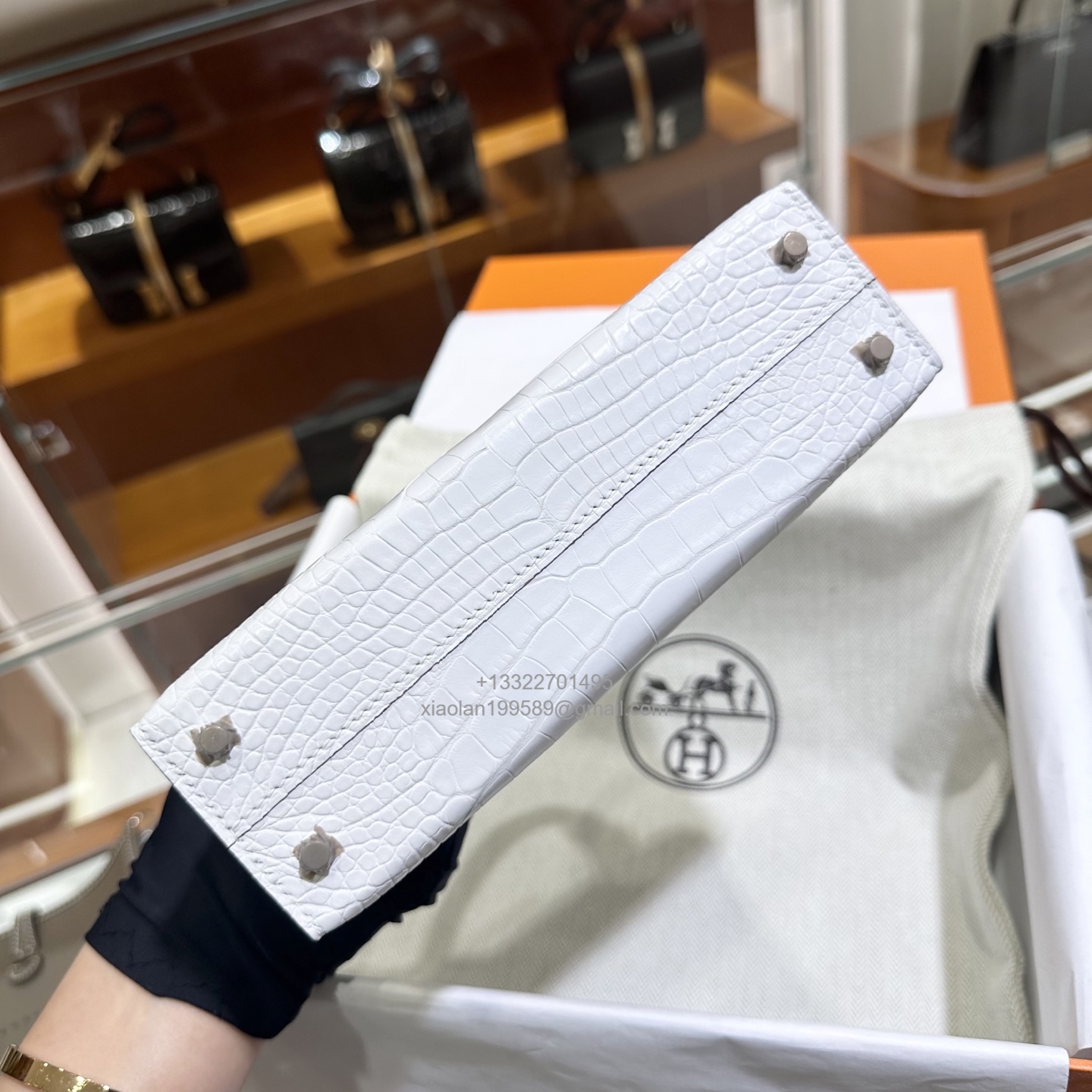 Hermès Mini Kelly in Crocodile Leather, Fully Handmade Premium Private Customization – Cream White