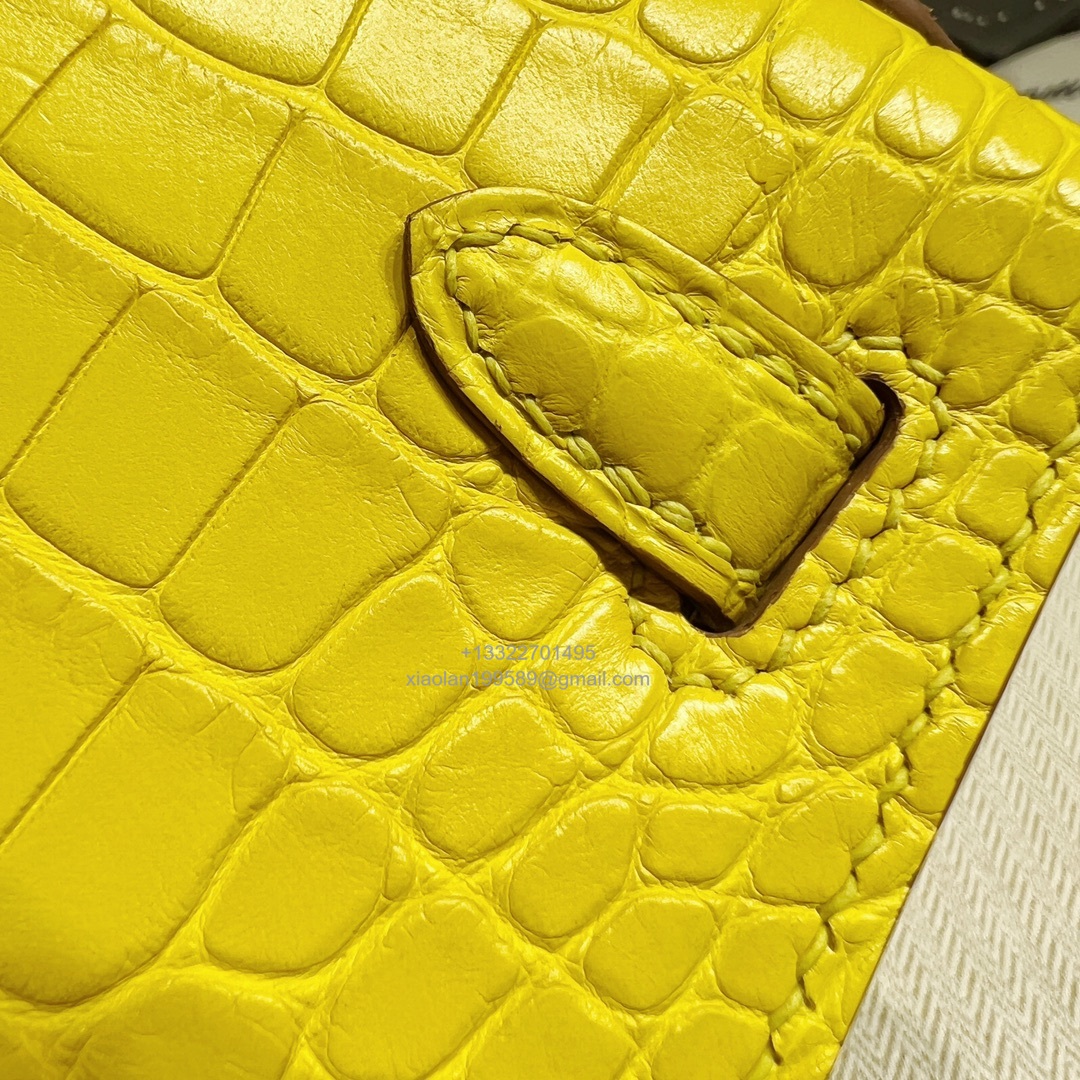 Hermès Mini Kelly in Crocodile Leather, Fully Handmade Premium Private Customization –Marigold Yellow