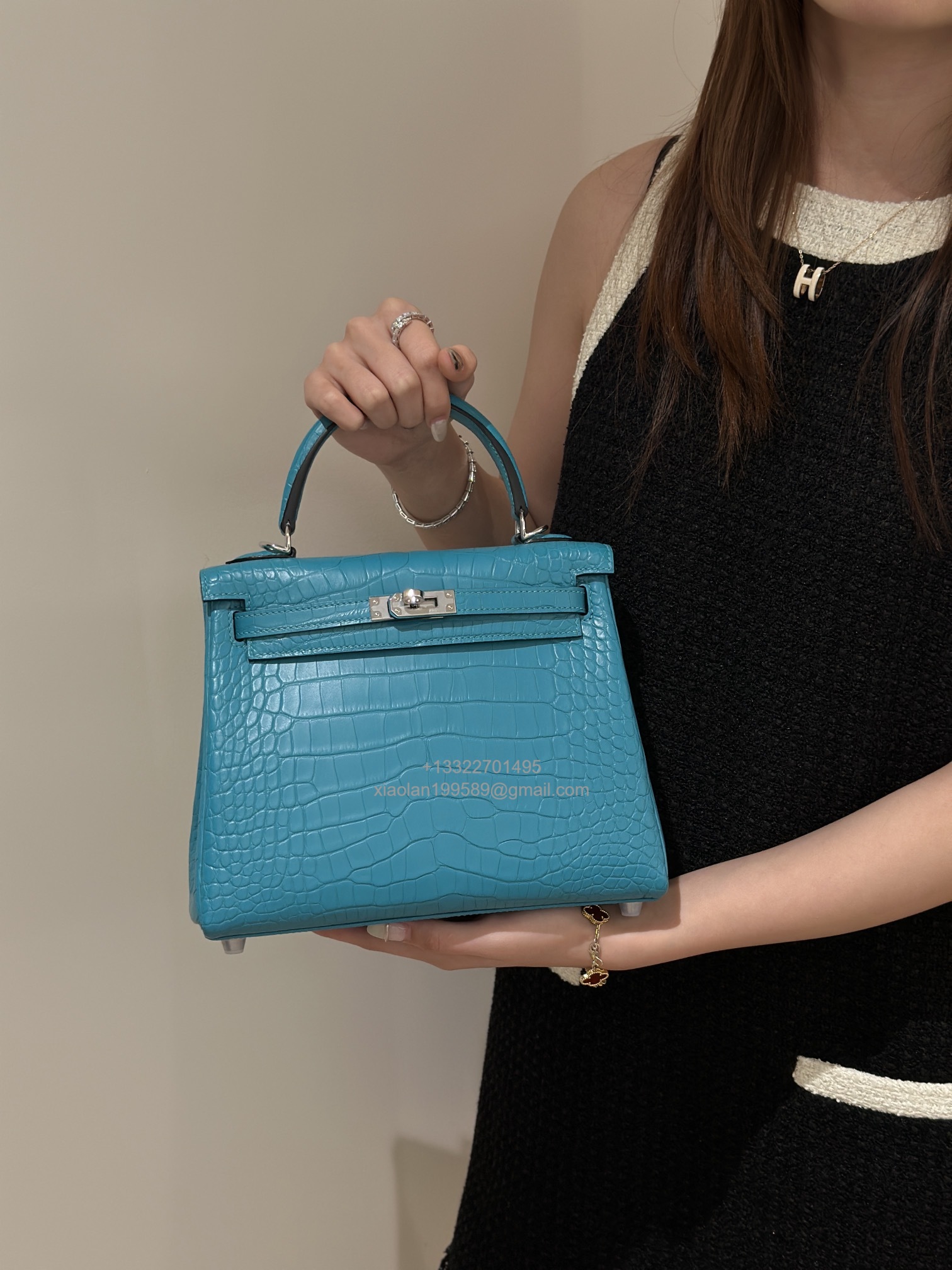 Hermès Kelly 25/28/32cm in Crocodile Leather, Fully Handmade Premium Private Customization-7F/Blue Paon